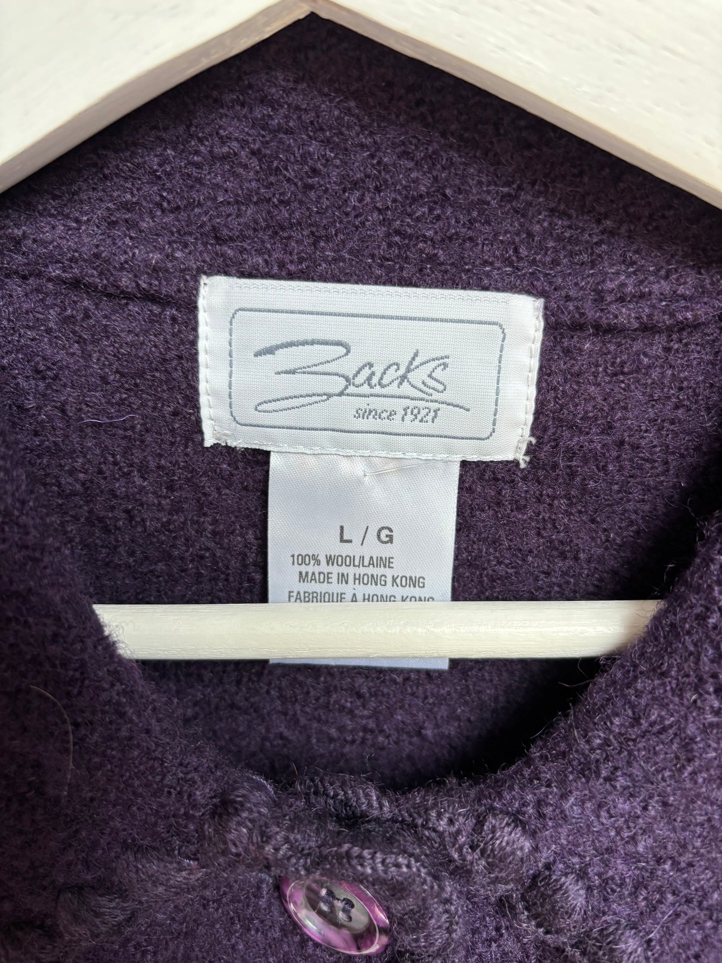 Purple Wool Button Down Jacket Size L