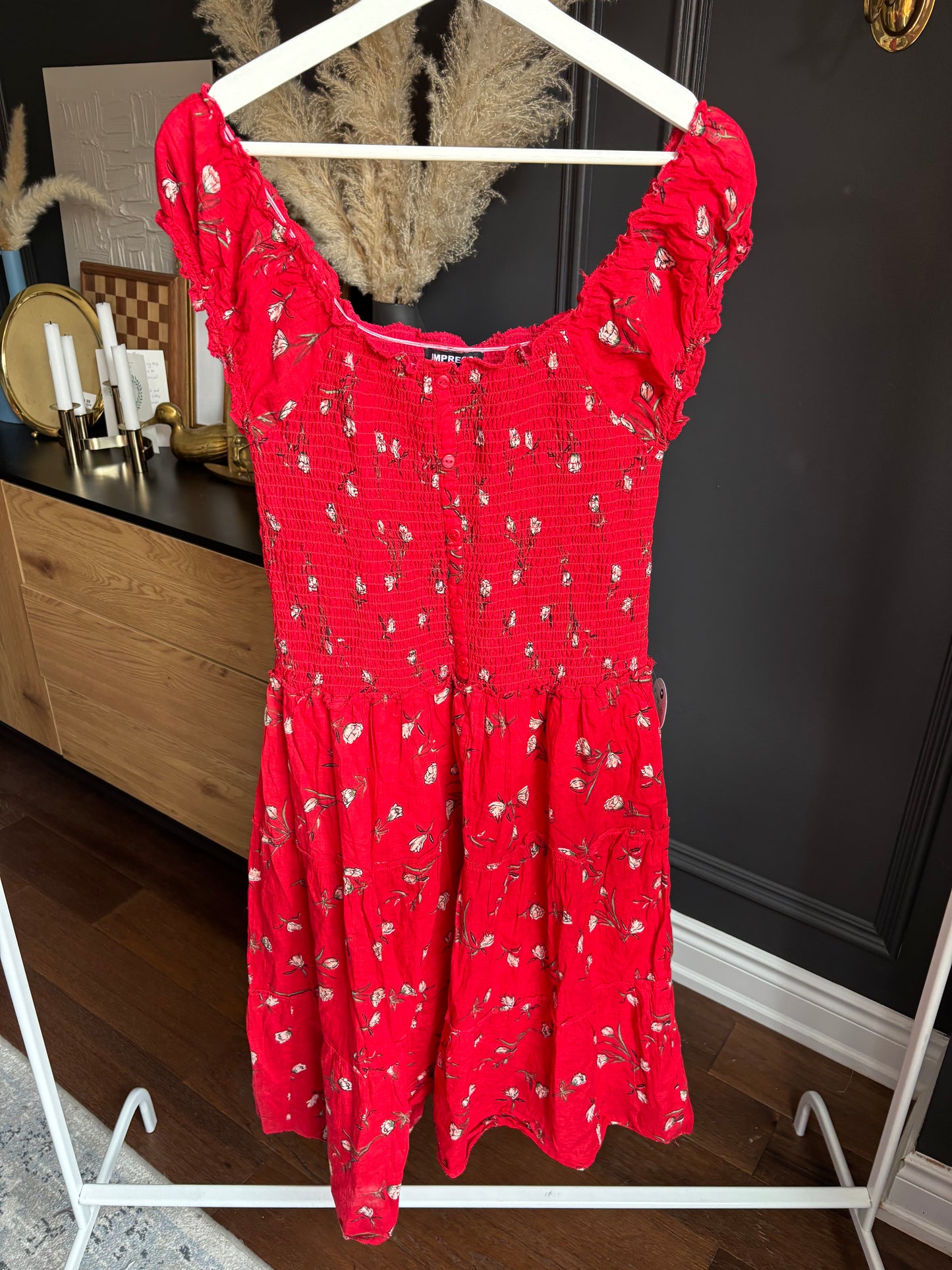 Red Floral Cotton Dress Size XL