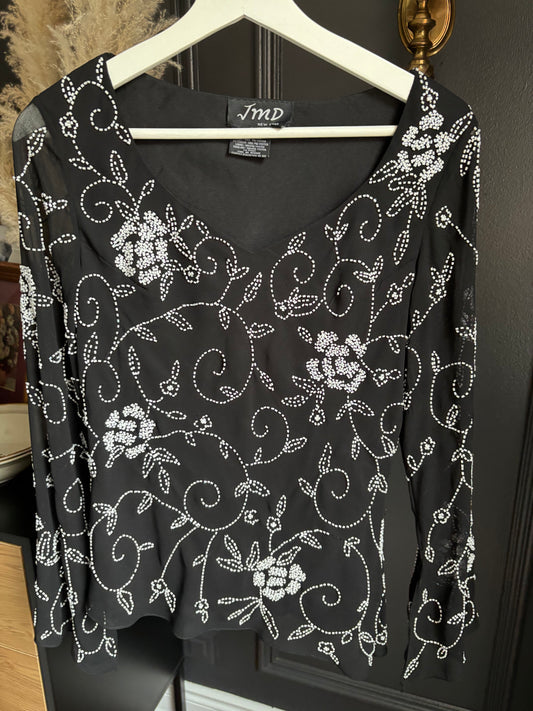 Vintage JMD New York Asymmetrical Beaded Top Size S