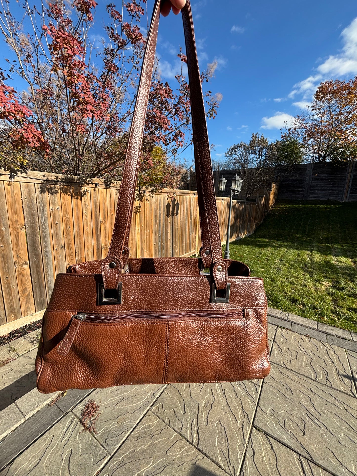 Brown Faux Leather Shoulder Bag