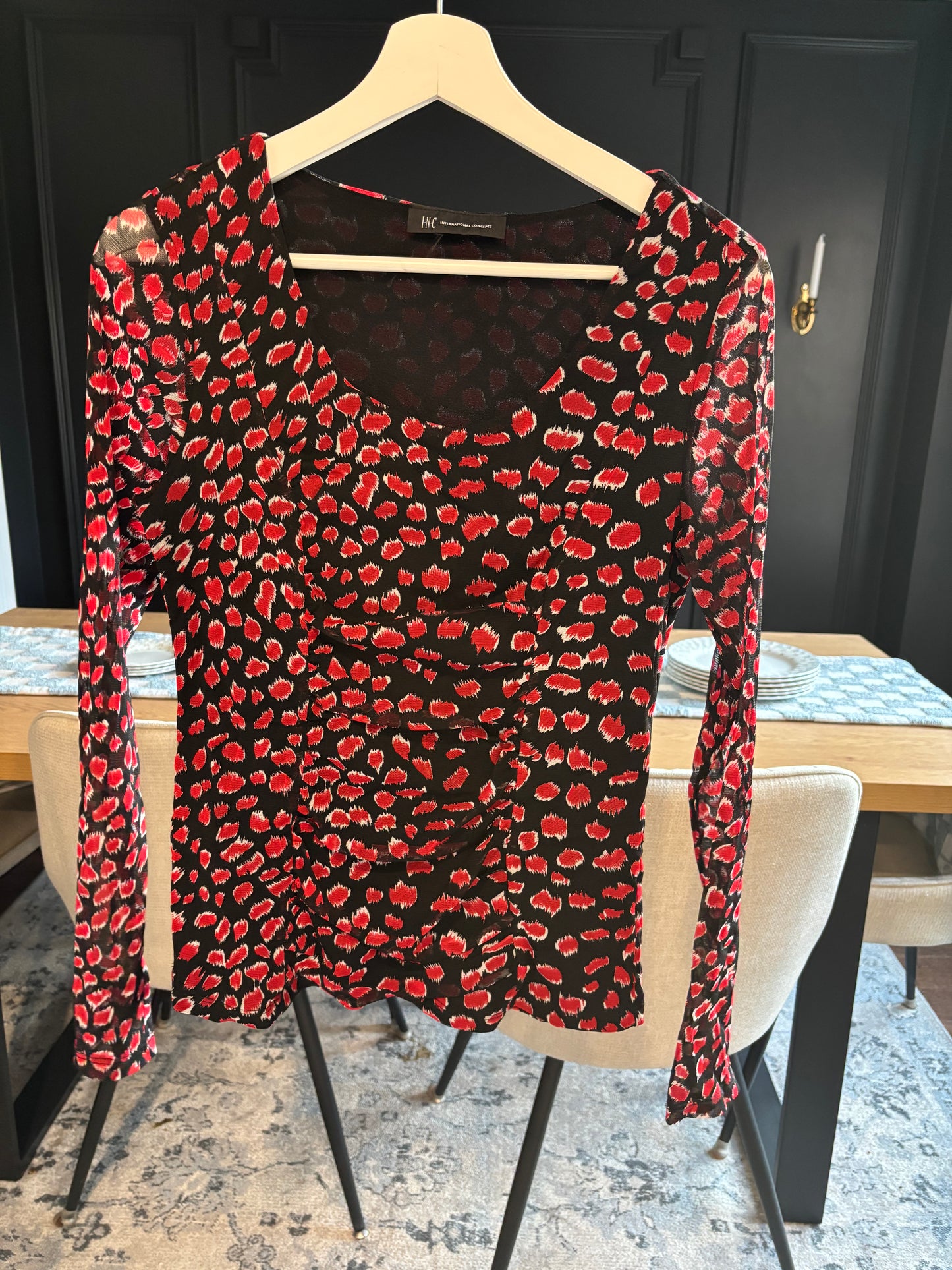 Long Sleeve Mesh Rouched Top Size S