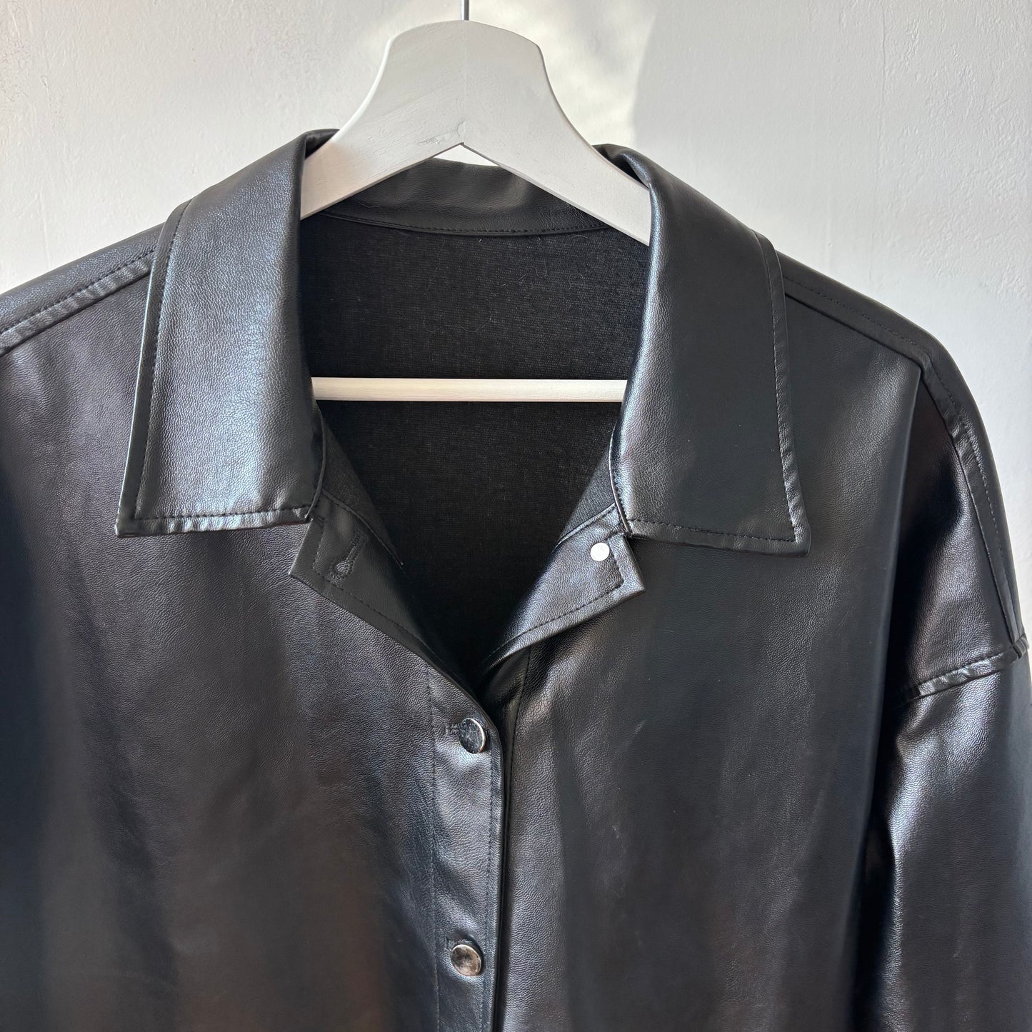 Faux Leather Oversized Button Down Jacket