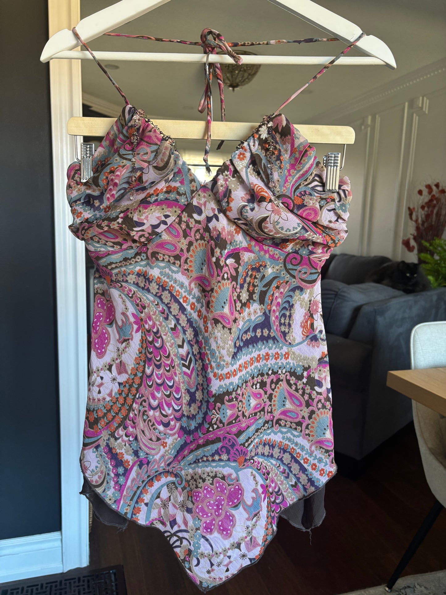 Bead Detail Tie Halter Top Size M