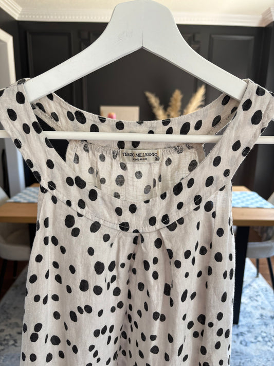 Made In Italy 100% Linen Polka Dot Dress Size XS