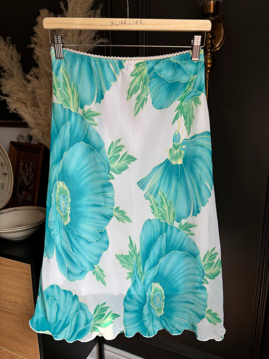 Blue & Green Floral Midi Skirt Size S