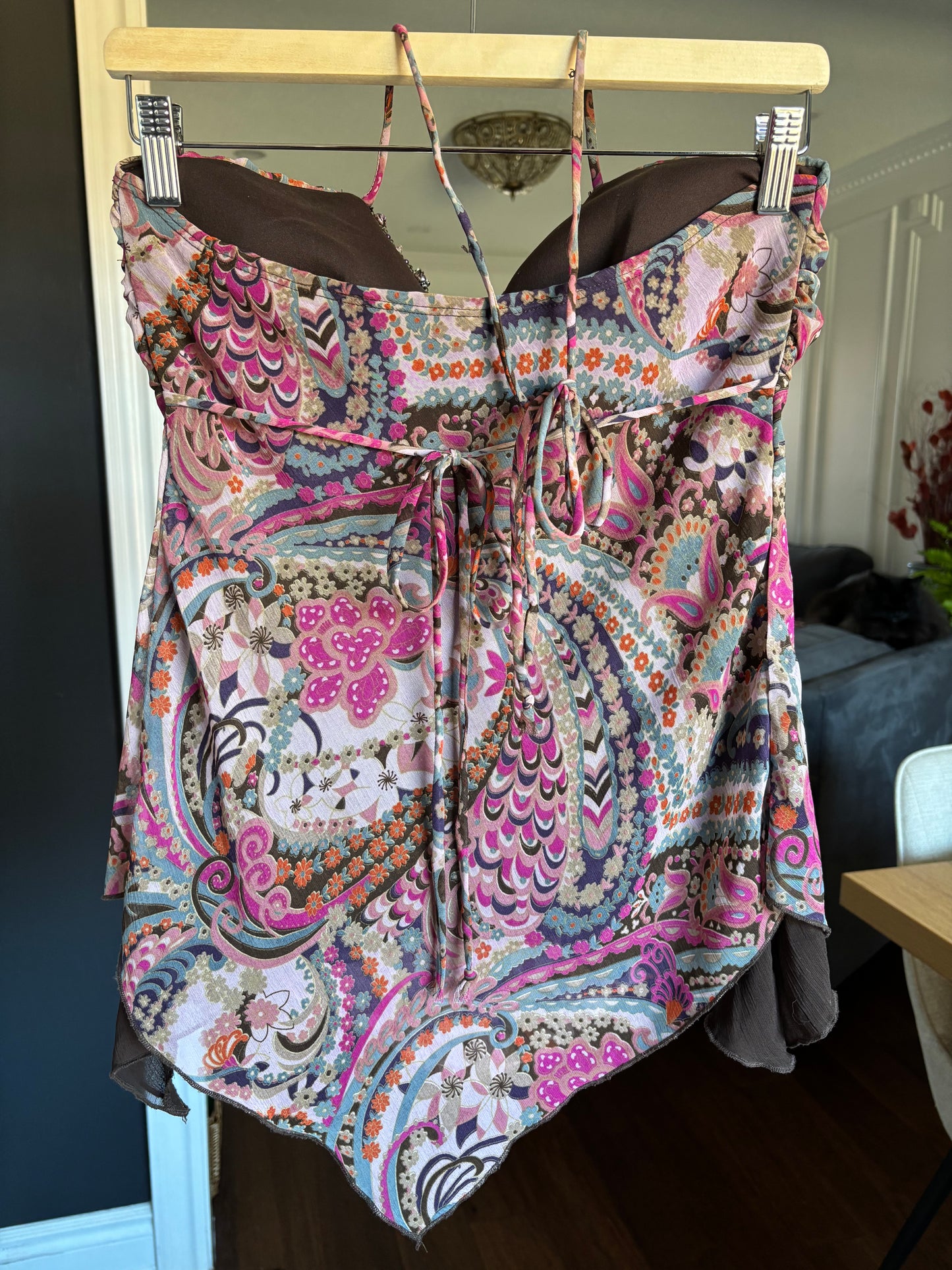 Bead Detail Tie Halter Top Size M