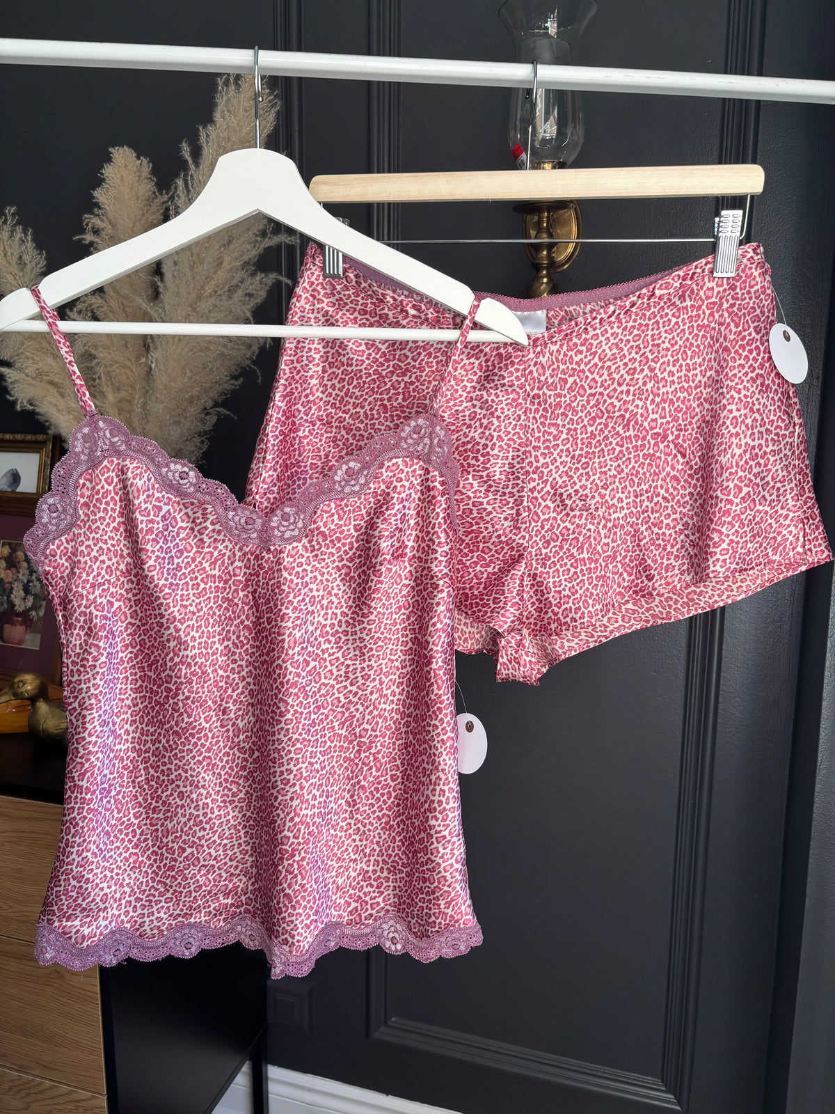 Vintage 2 Piece Leopard Satin PJ Set Size L*