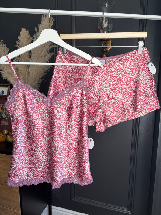 Vintage 2 Piece Leopard Satin PJ Set Size L*