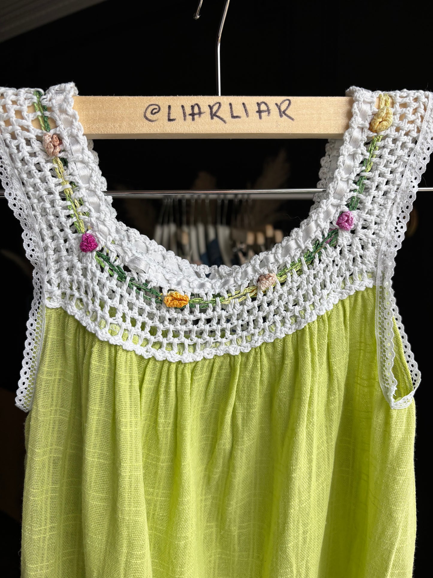 Green Crochet Detail Top Size S