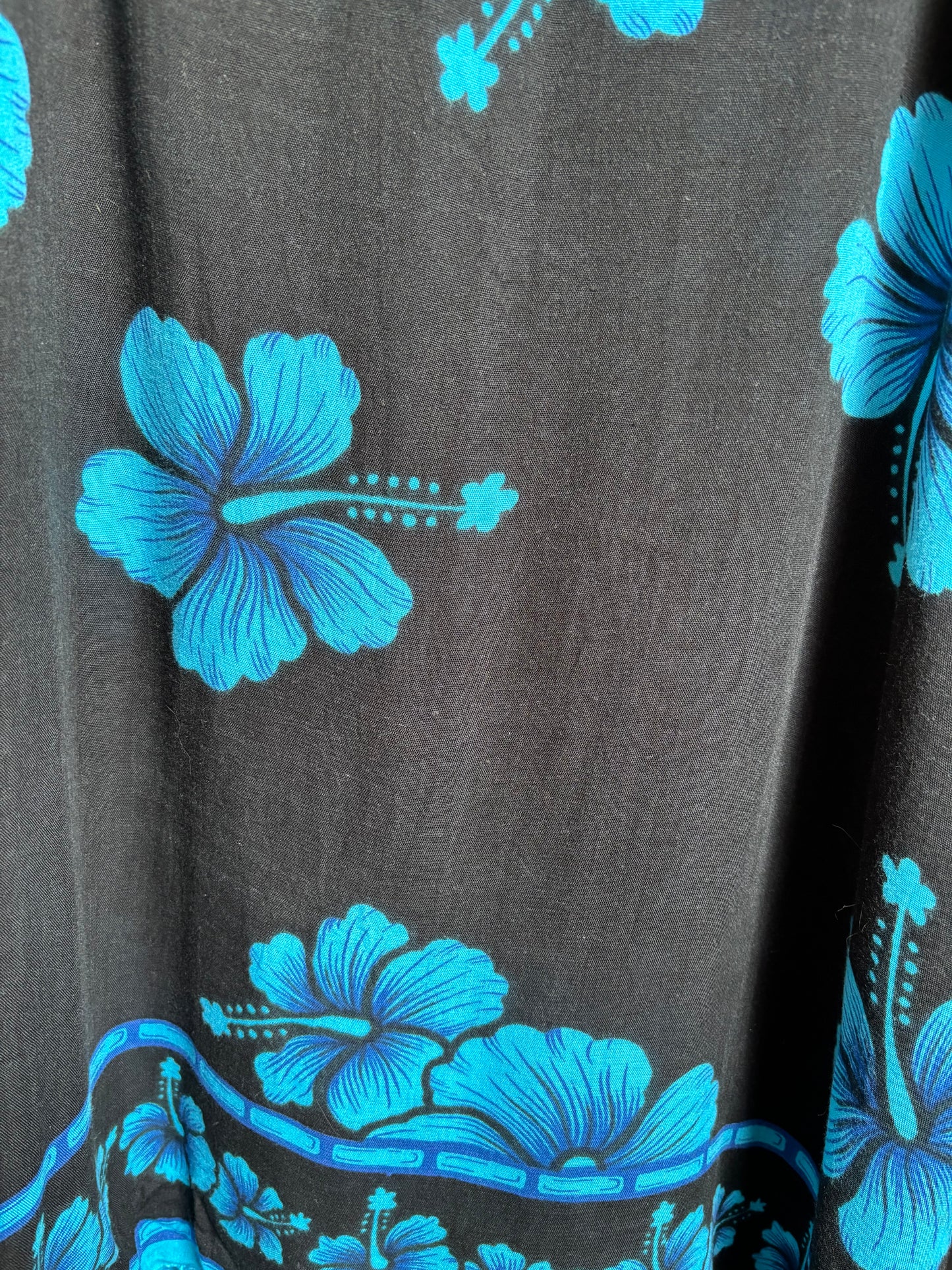 90's Black & Blue Hibiscus Beach Dress Size L