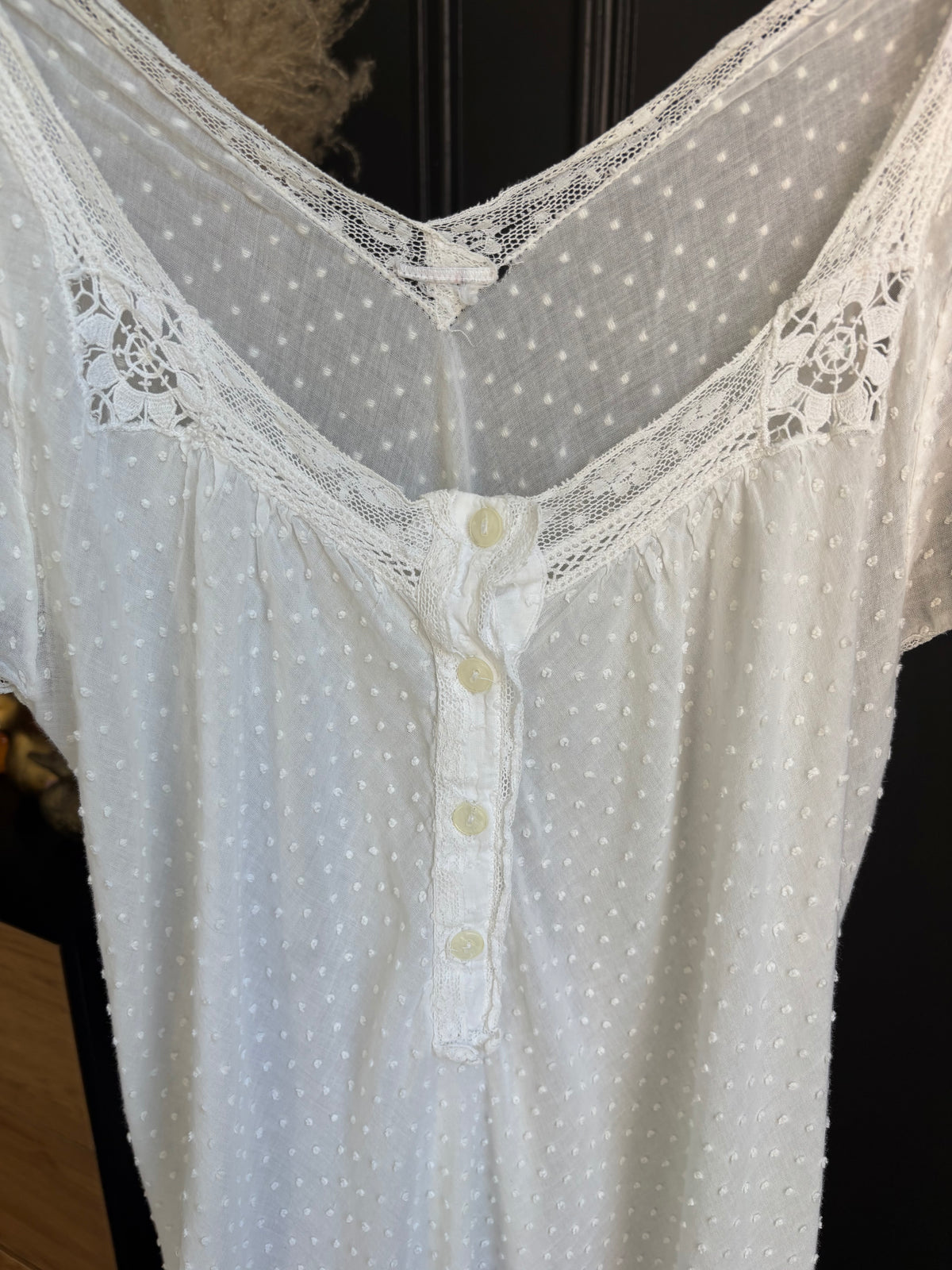 White Dotted Cotton Nightgown Size M