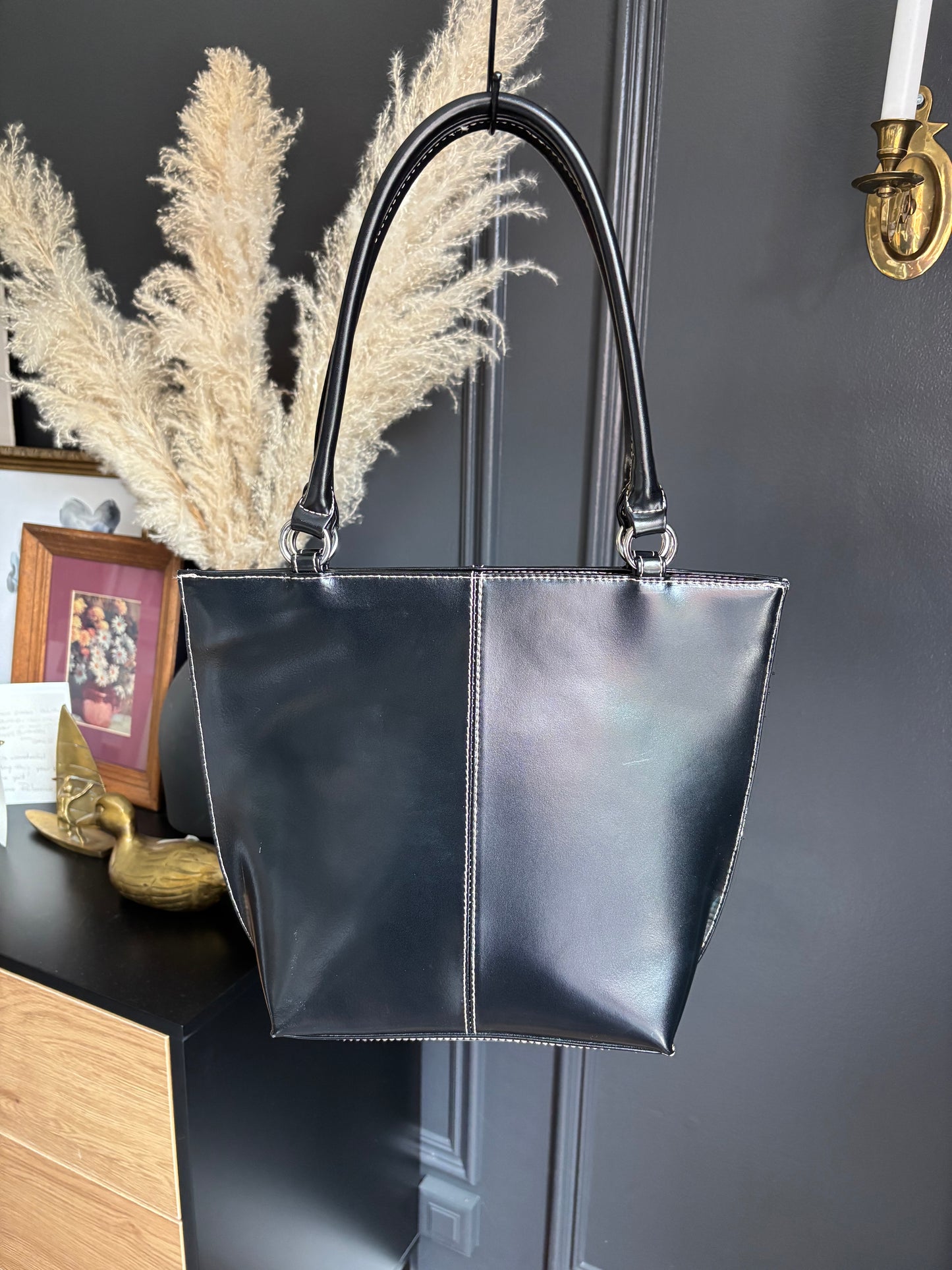 Black Faux Leather 90's Shoulder Bag