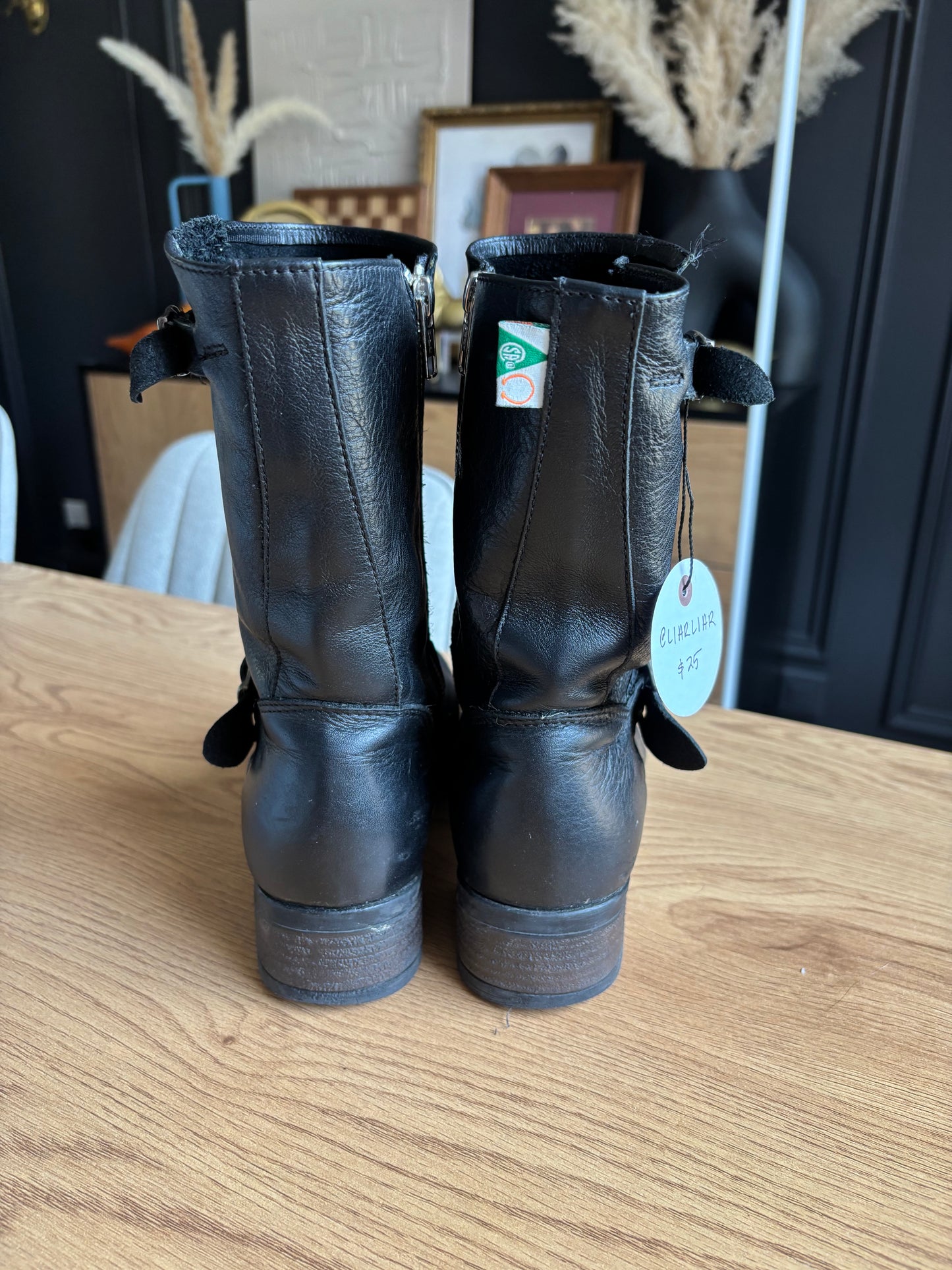 Short Leather Biker Boots Size 6