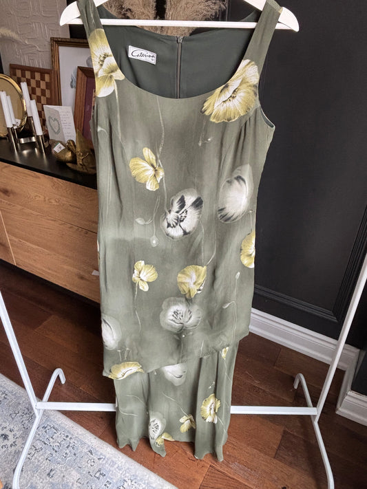 Green 90's Floral 2 Tier Dress Size M