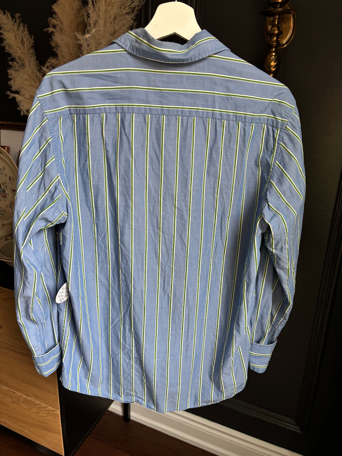 Blue Green & White Striped Button Down Shirt Size S