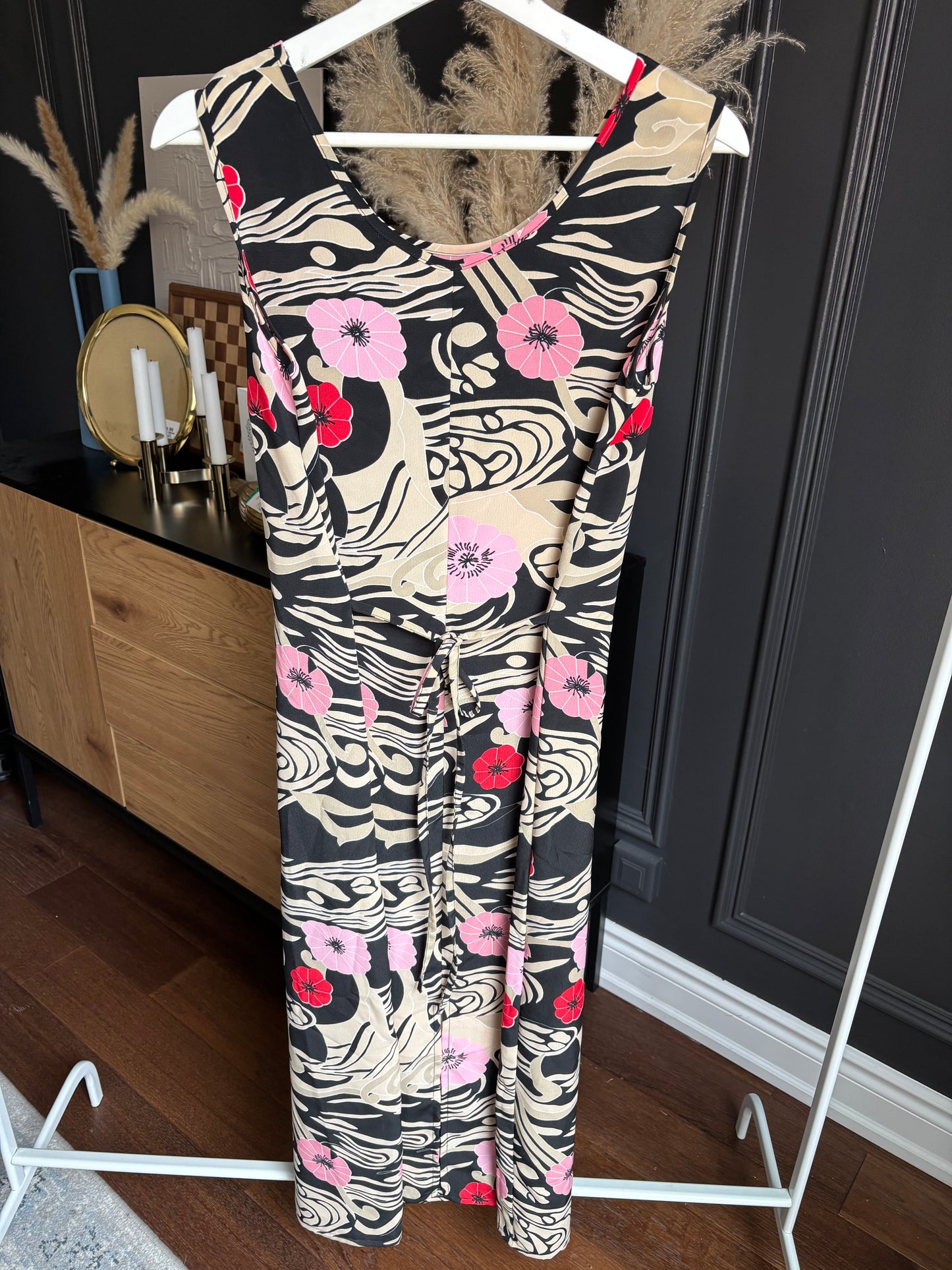 Long Vintage Sleeveless Print Dress Size 14