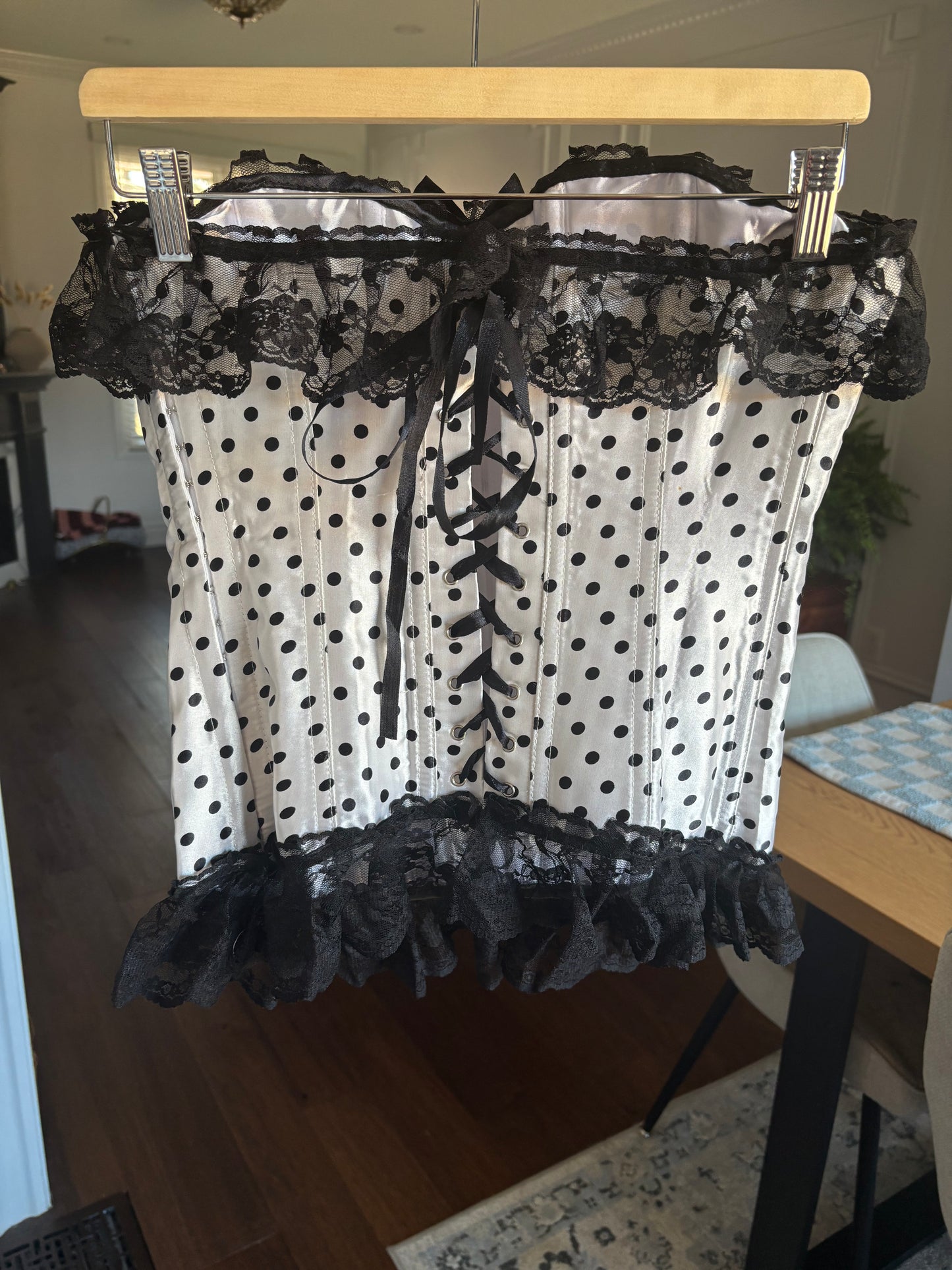 White & Black Polka Dot Corset Size L
