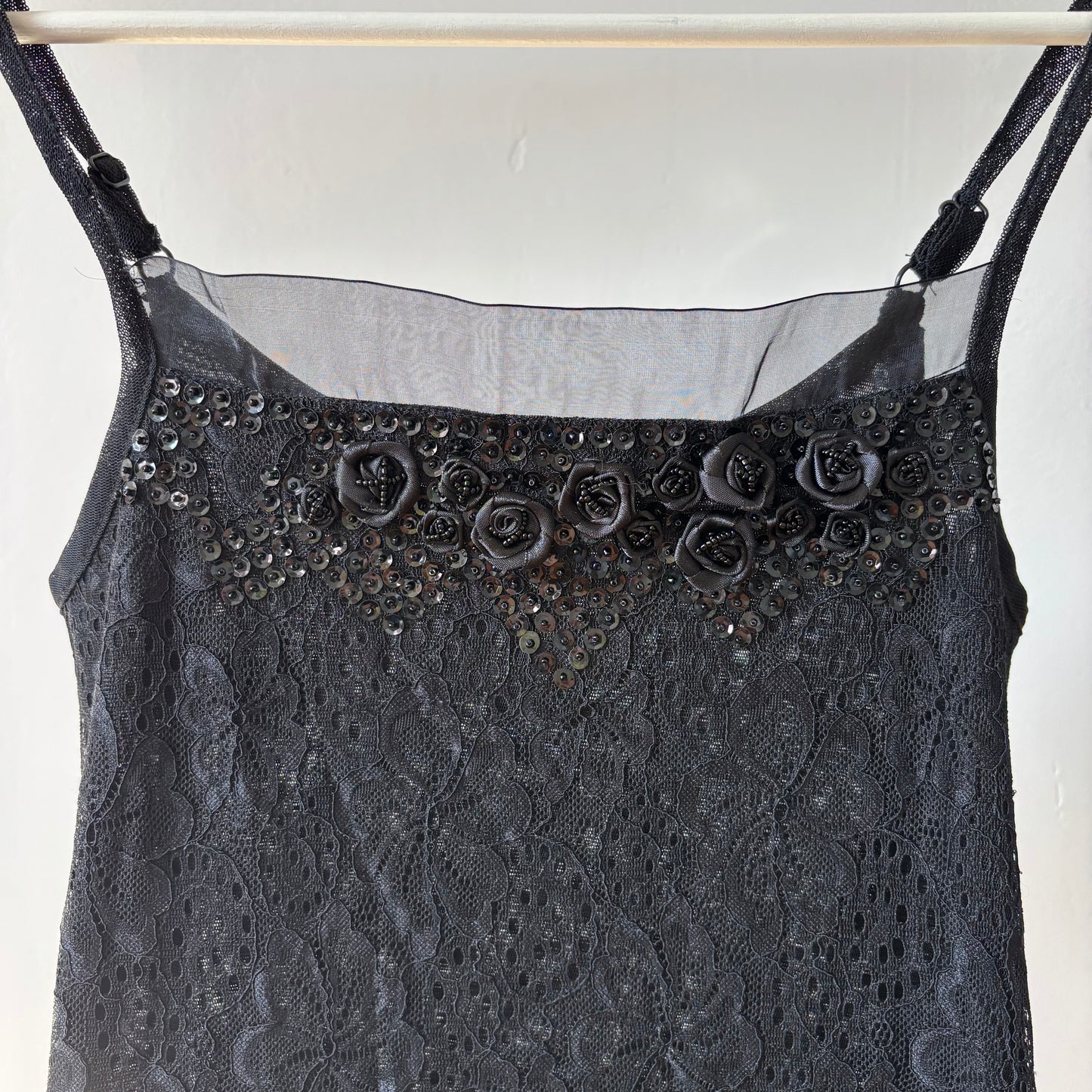 Black Semi-sheer Floral Beaded Tank