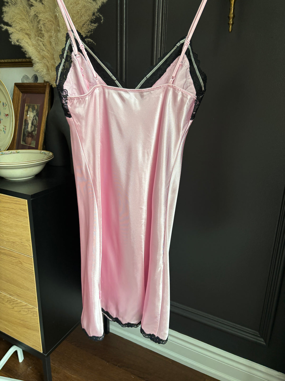Pink & Black Satin Slip Size S