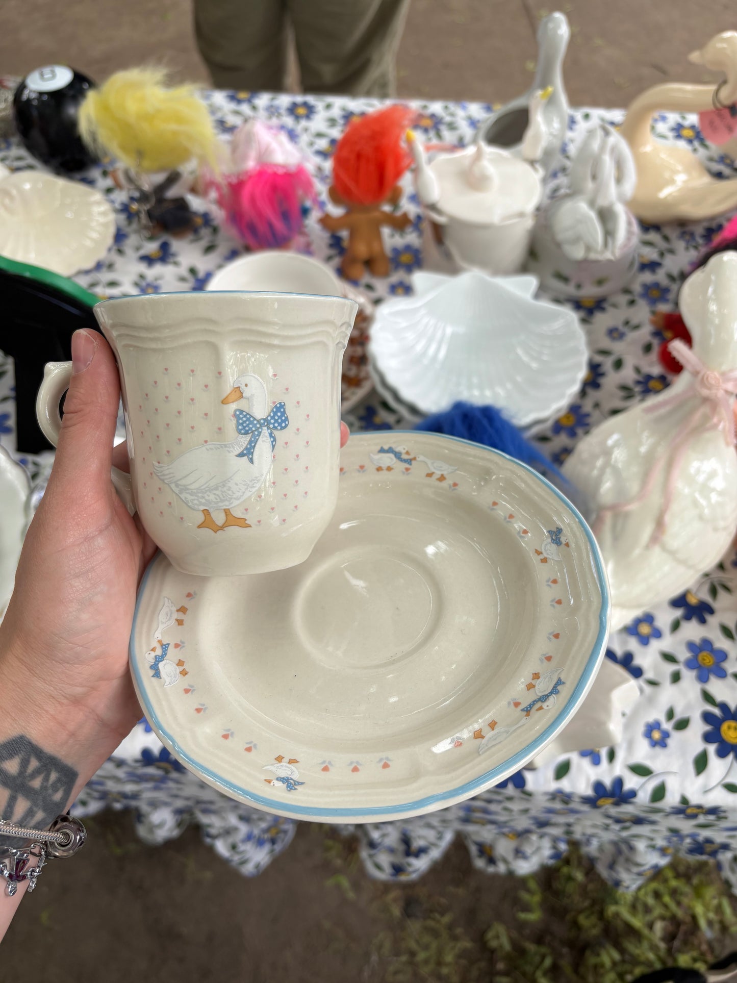 Aunt Rhody Goose Brick Oven Stoneware Cup & Saucer