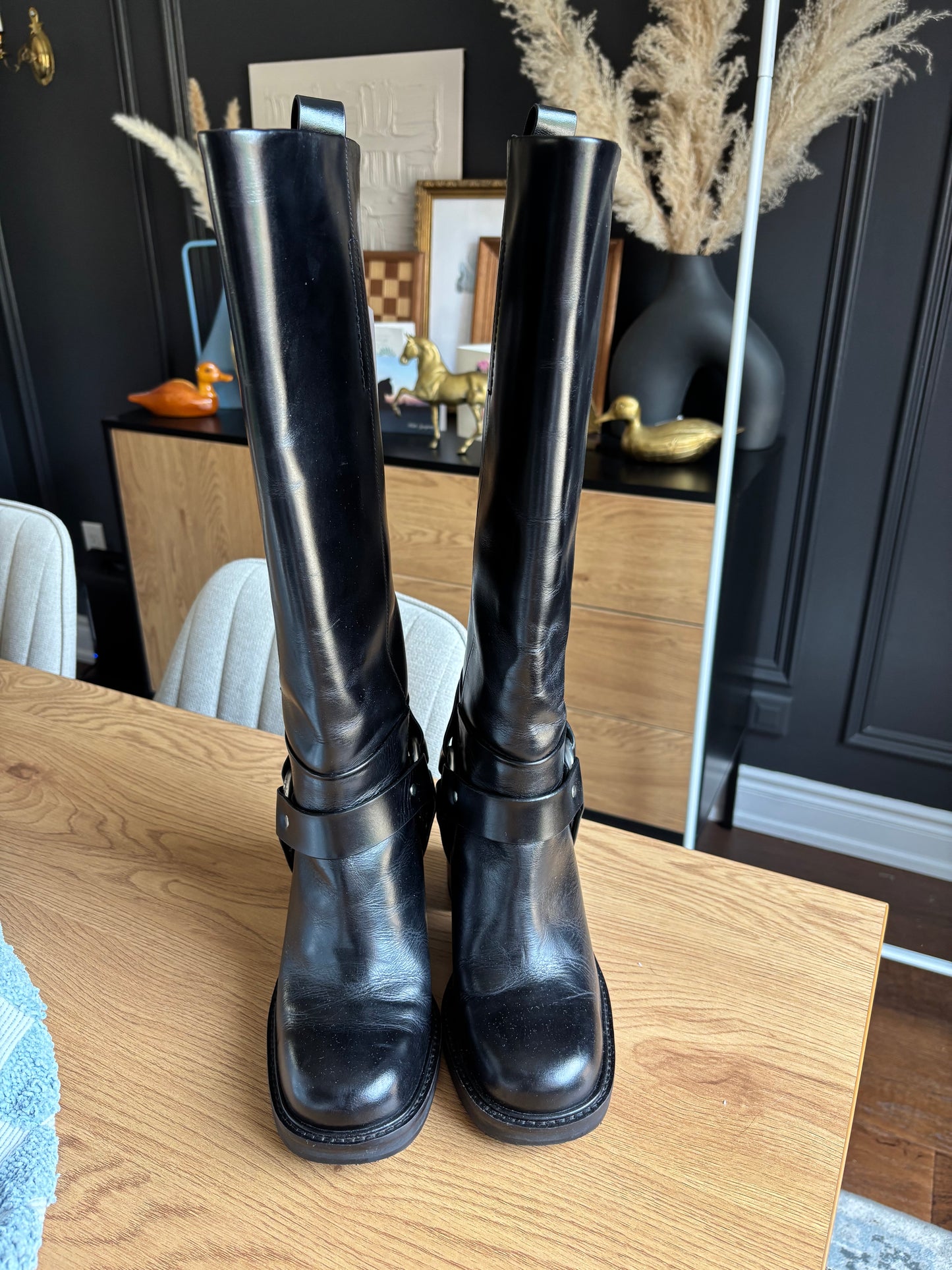 Tall Leather Biker Boots Size 38