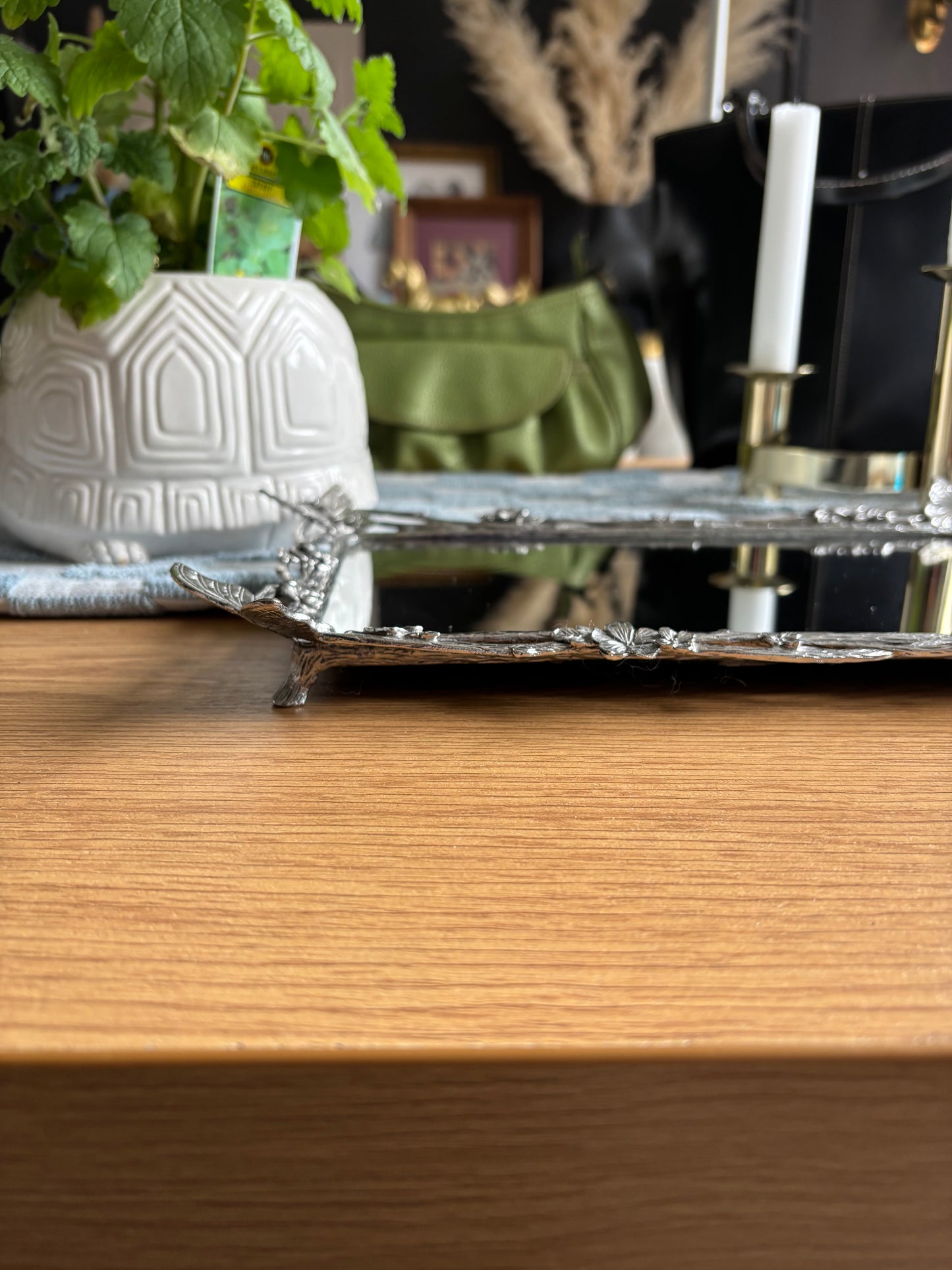 Silver Butterfly Mirrored Tray