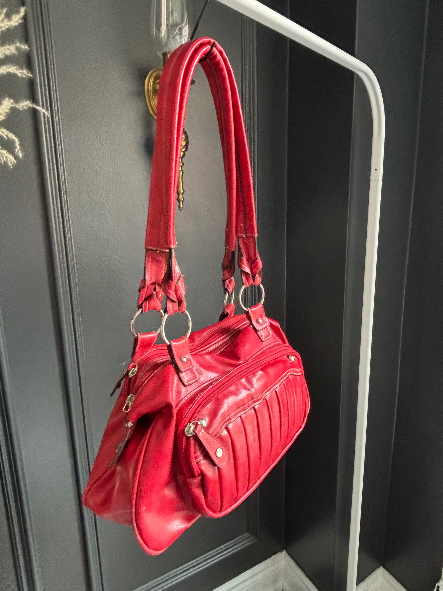 Red Shoulder Bag With White Stitch
