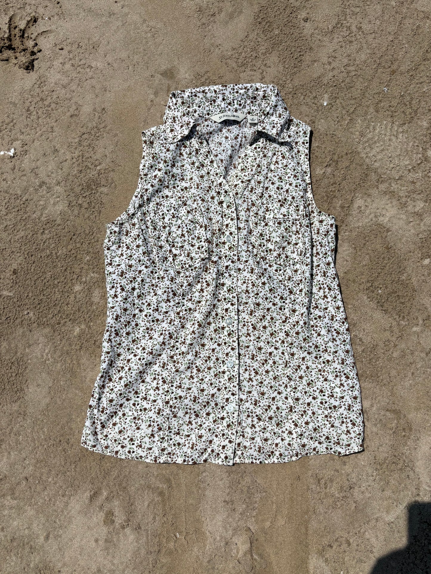 Brown & Green Floral Sleeveless Blouse Size S