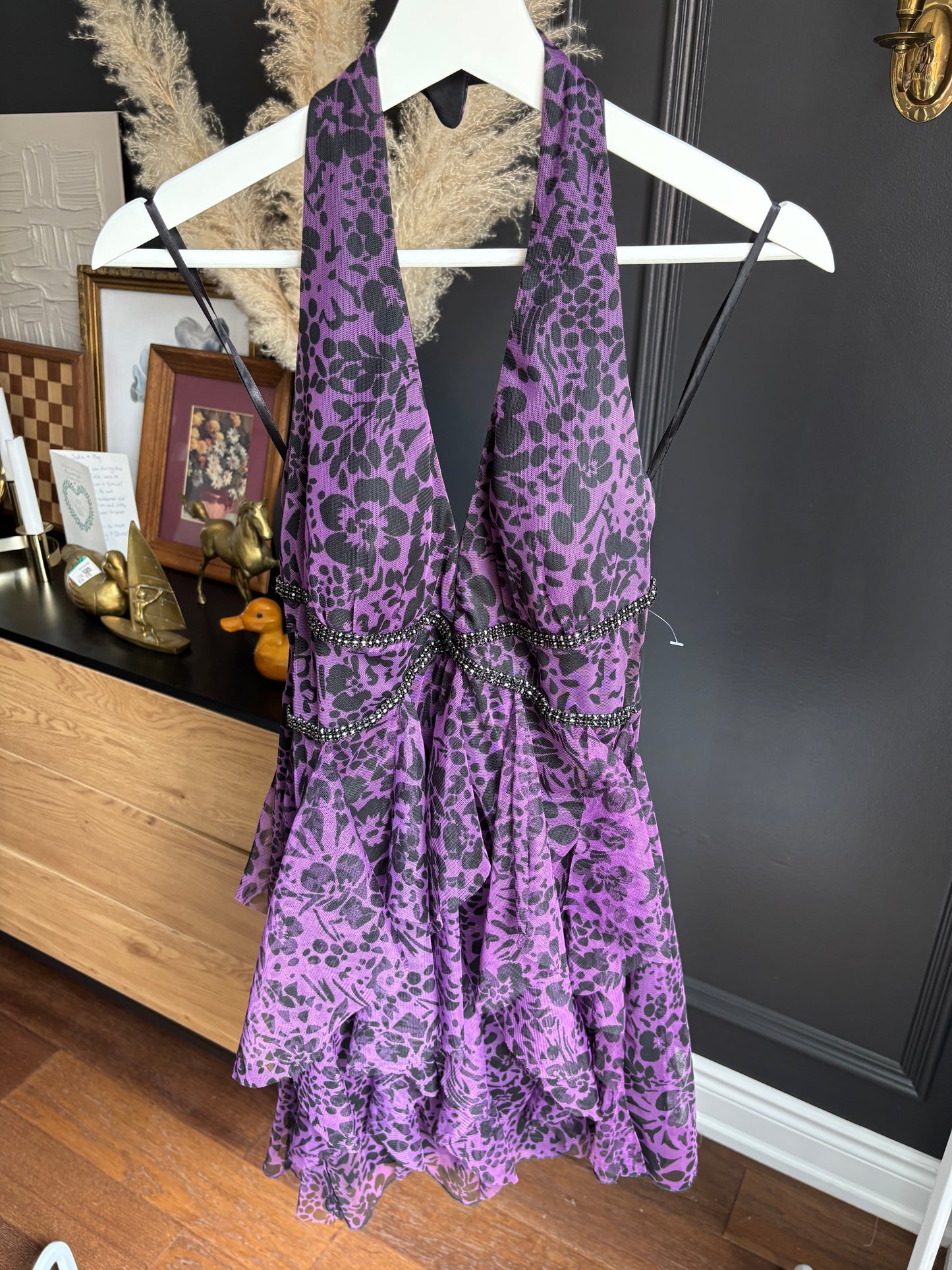 Y2K Purple & Black Halter Dress Size S