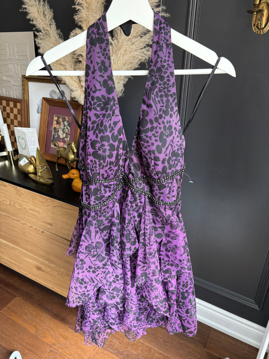 Y2K Purple & Black Halter Dress Size S