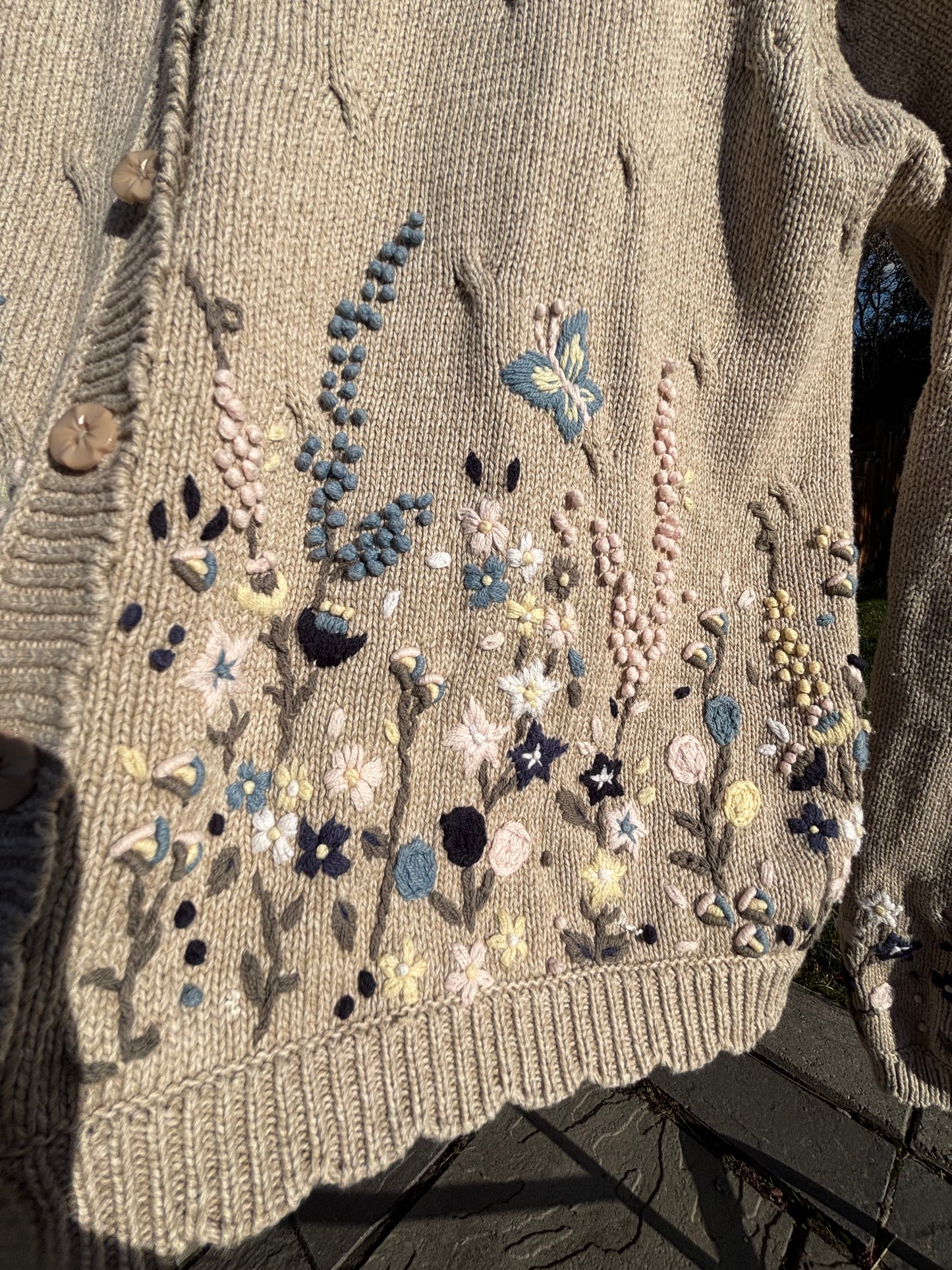 Embroidered Garden Knit Cardigan Fits M