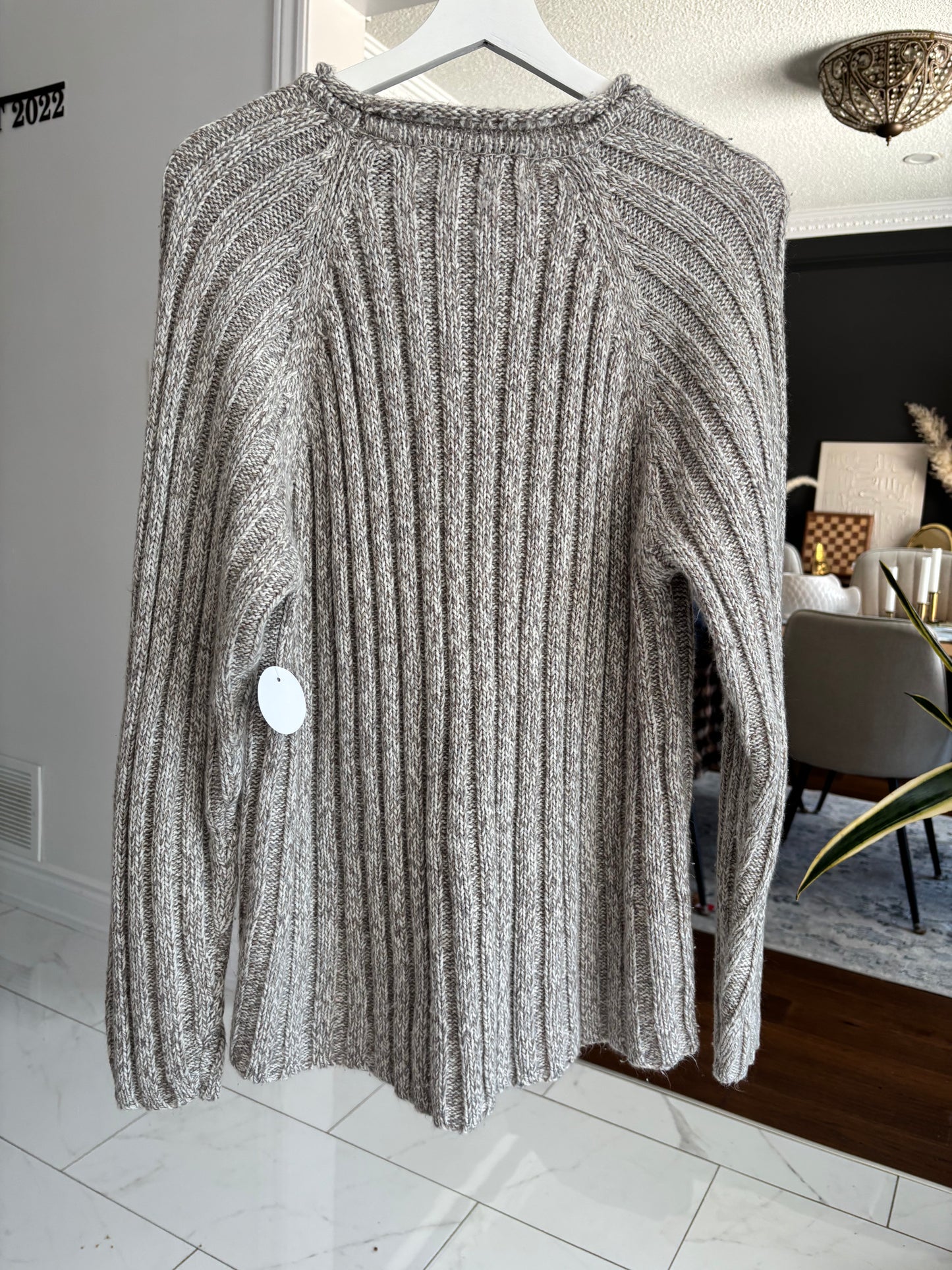 Beige Ribbed Knit Sweater Size M
