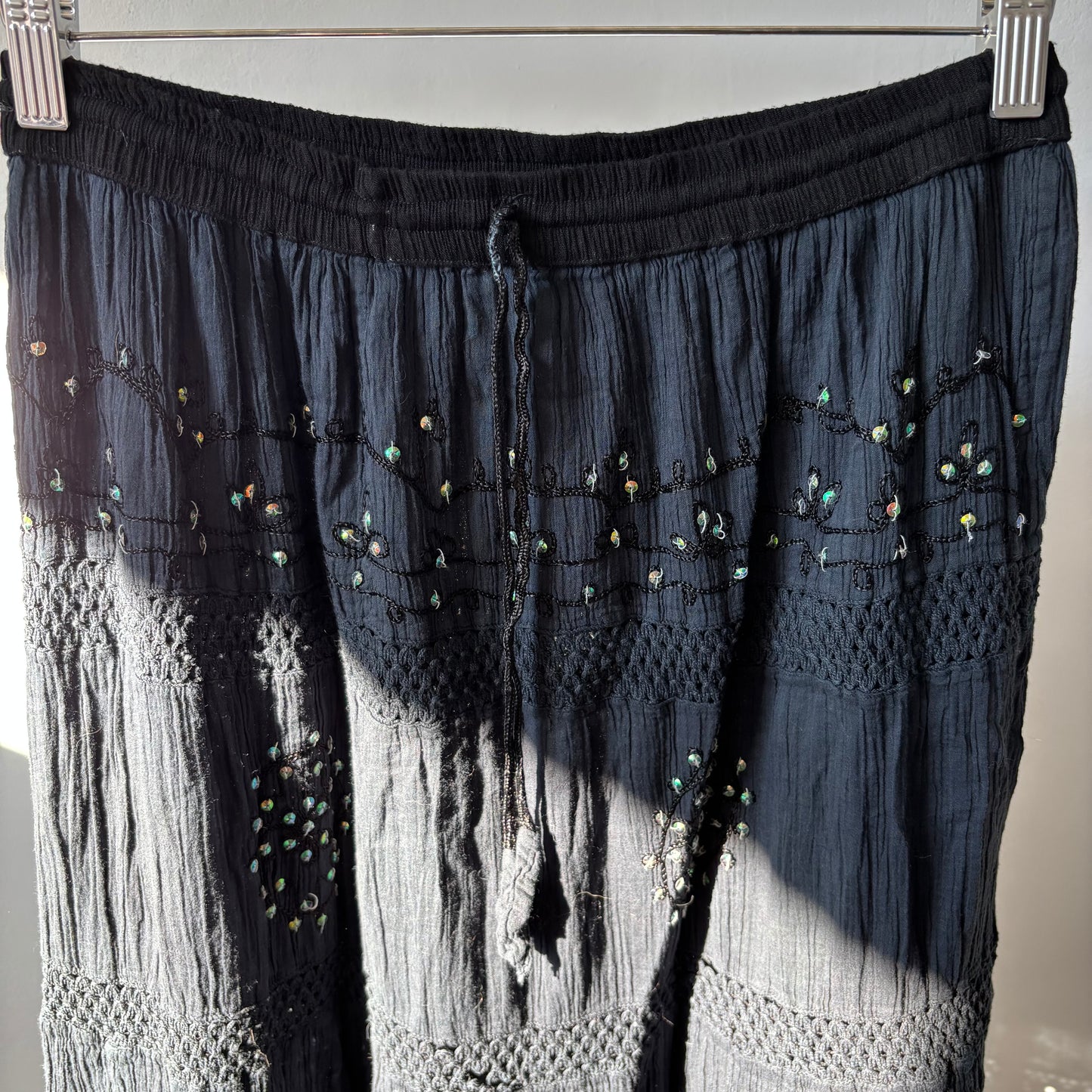 Black Vintage Boho Sequin Maxi Skirt