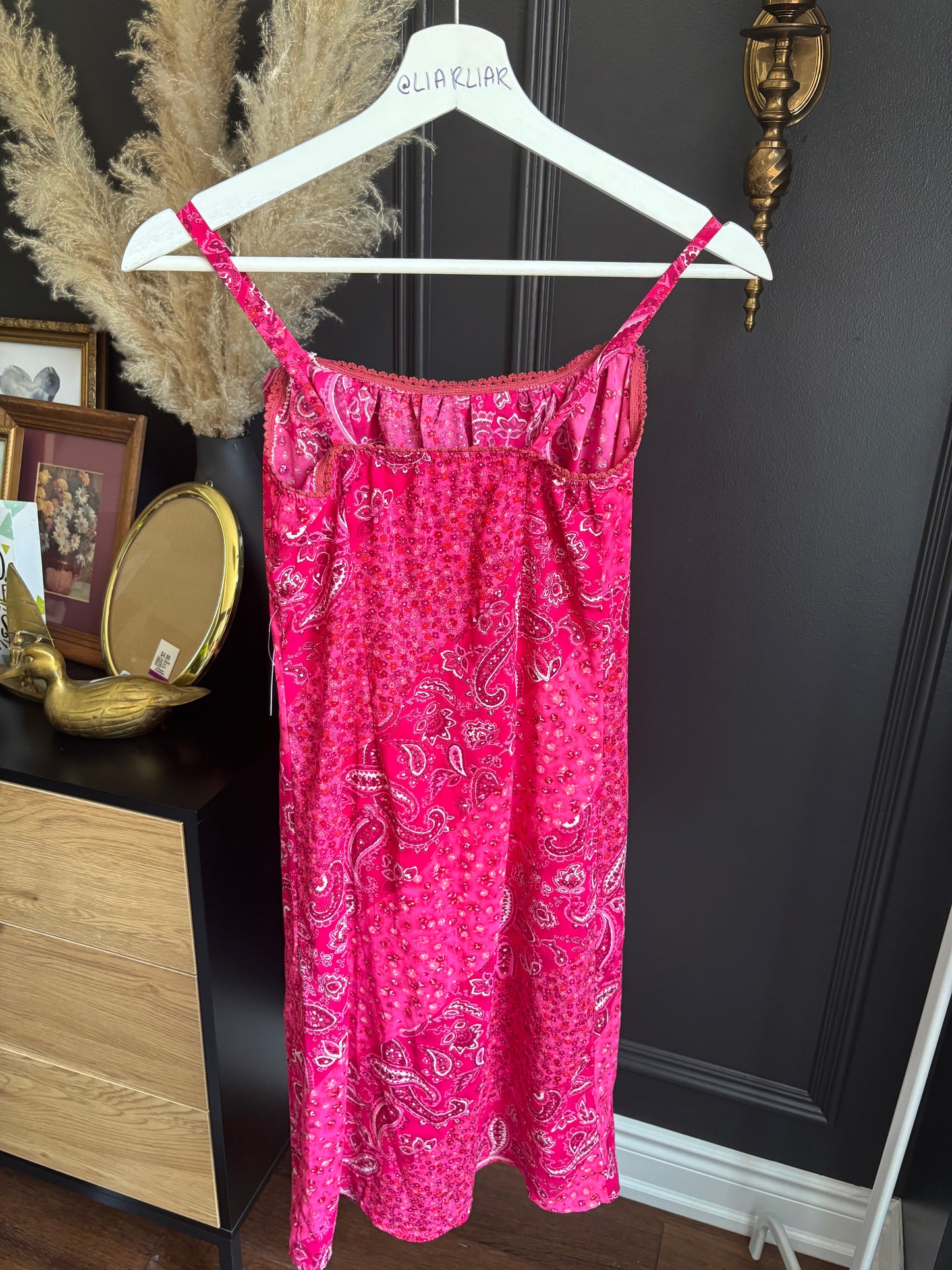 Retro Paisley Print Pink Dress Size XS