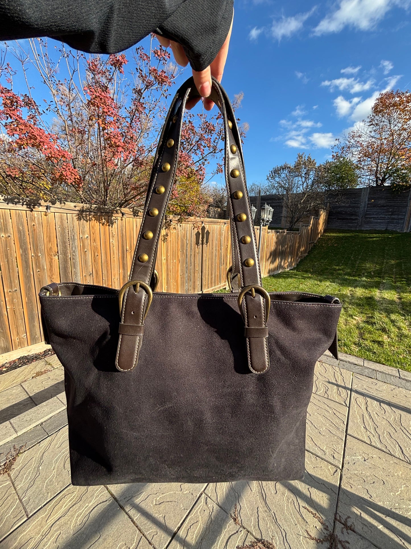 Faux Suede Brown & Black Shoulder Bag