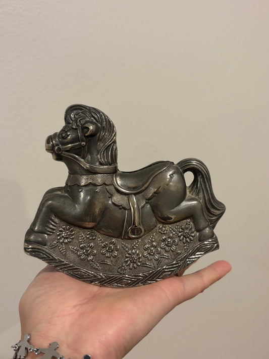 Silver Plated Rocking Horse Piggy Bank