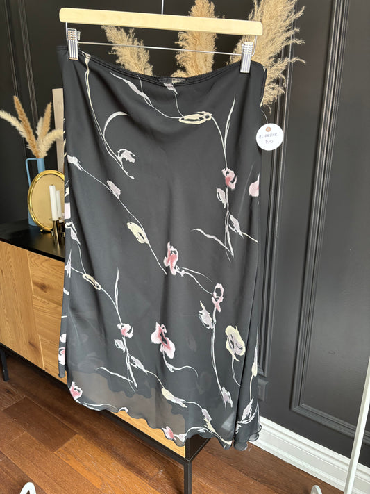 Vintage Asymmetrical Black Floral Skirt Size L