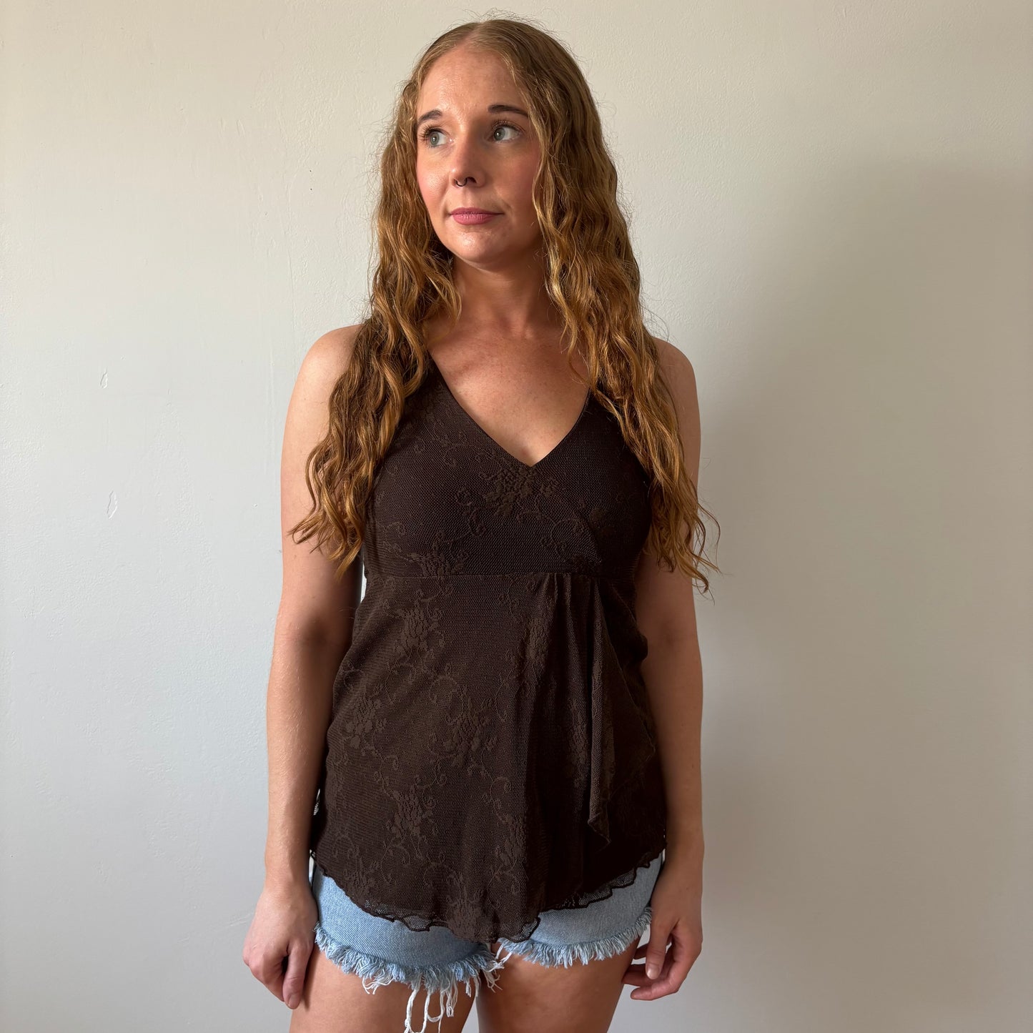 Brown Lace Babydoll Top