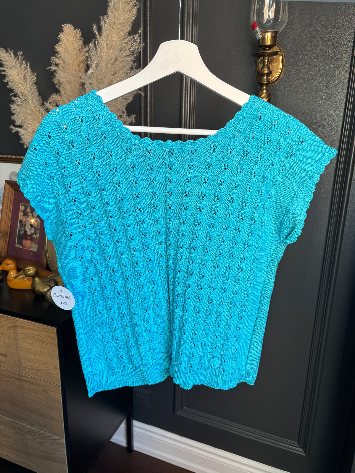 Aqua Blue Knit Short Sleeved Top Size M