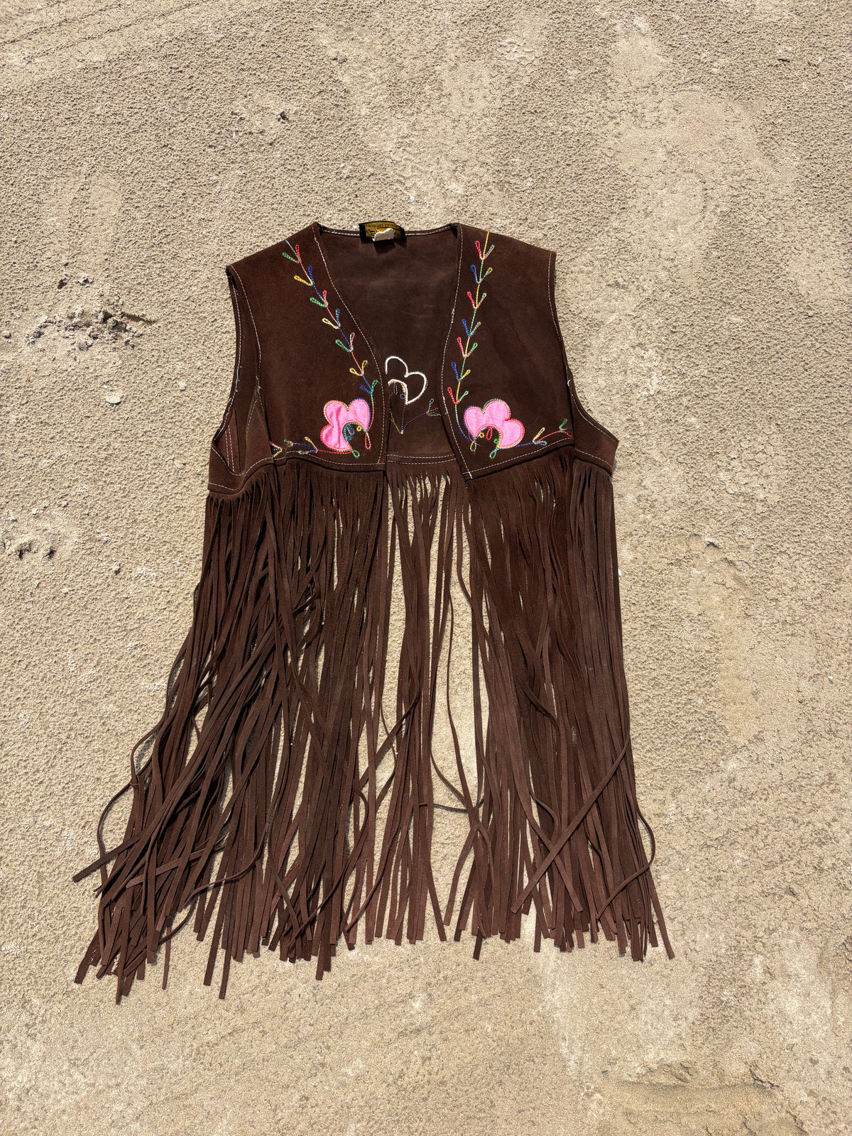 Vintage Suede Embroidered Fringe Vest Size M