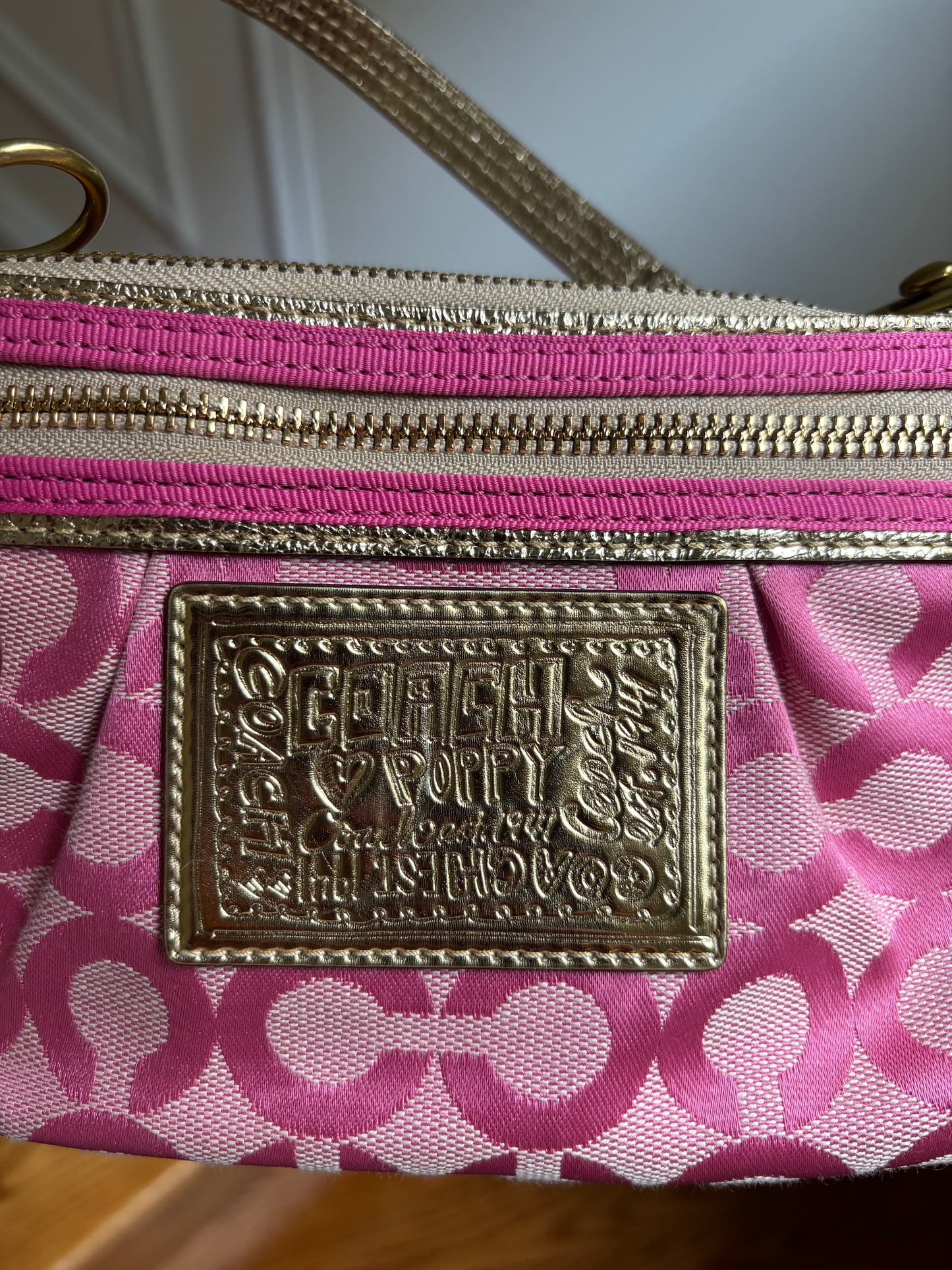 Pink & Gold Coach Wristlet