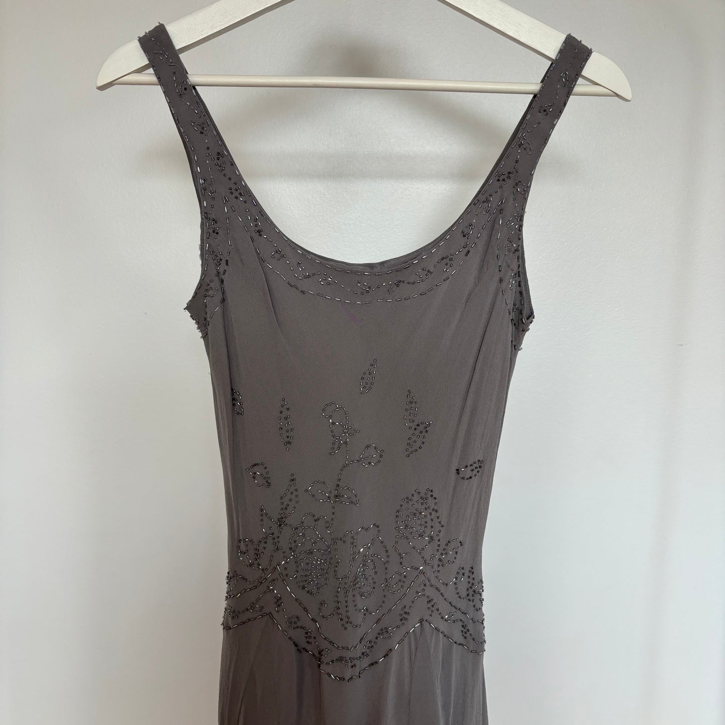 Grey Beaded Midi Dress Size 4