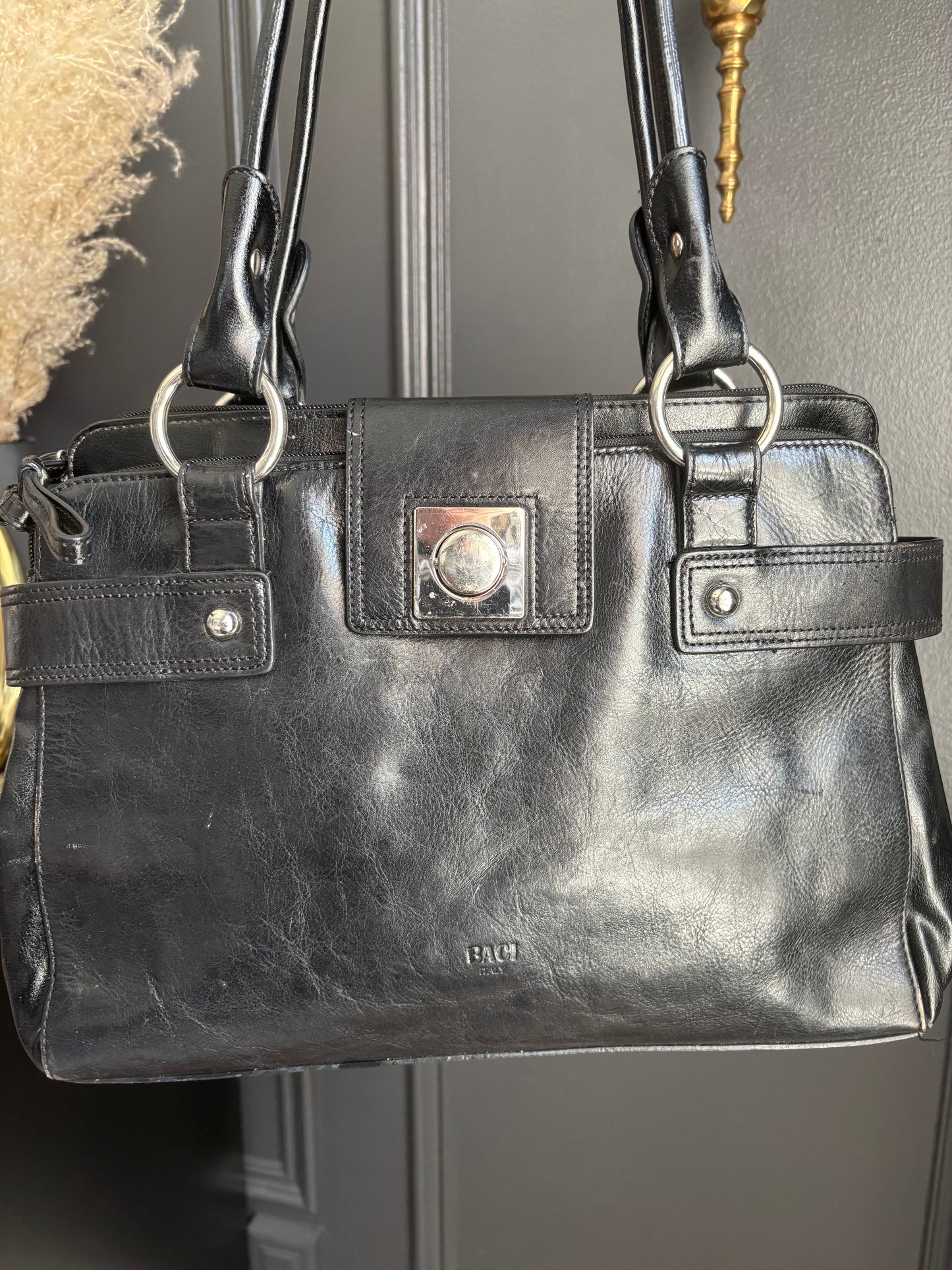 Black Leather Italian Shoulder Bag