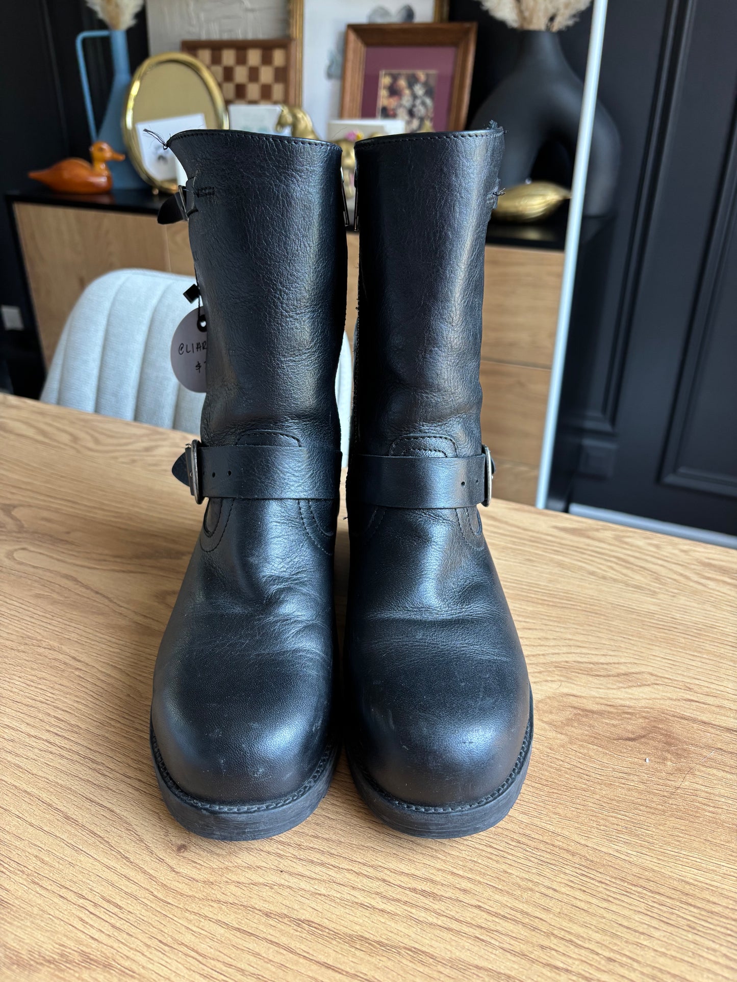Short Leather Biker Boots Size 6