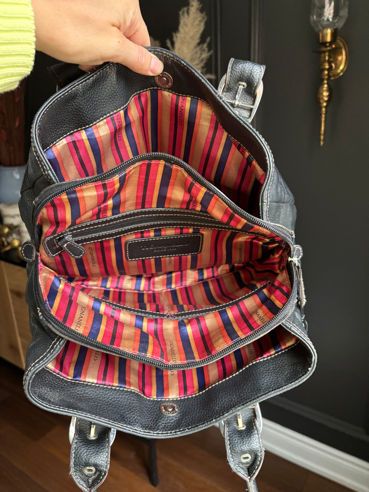 Genuine Leather Buckle Detail Shoulder Bag