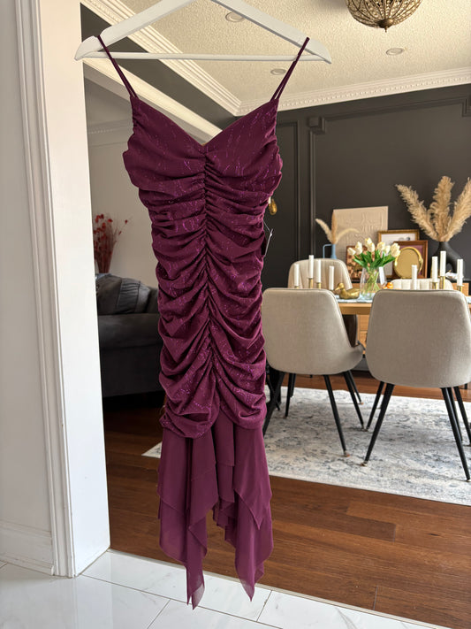 Vintage Purple Sparkly Rouched Dress Size S