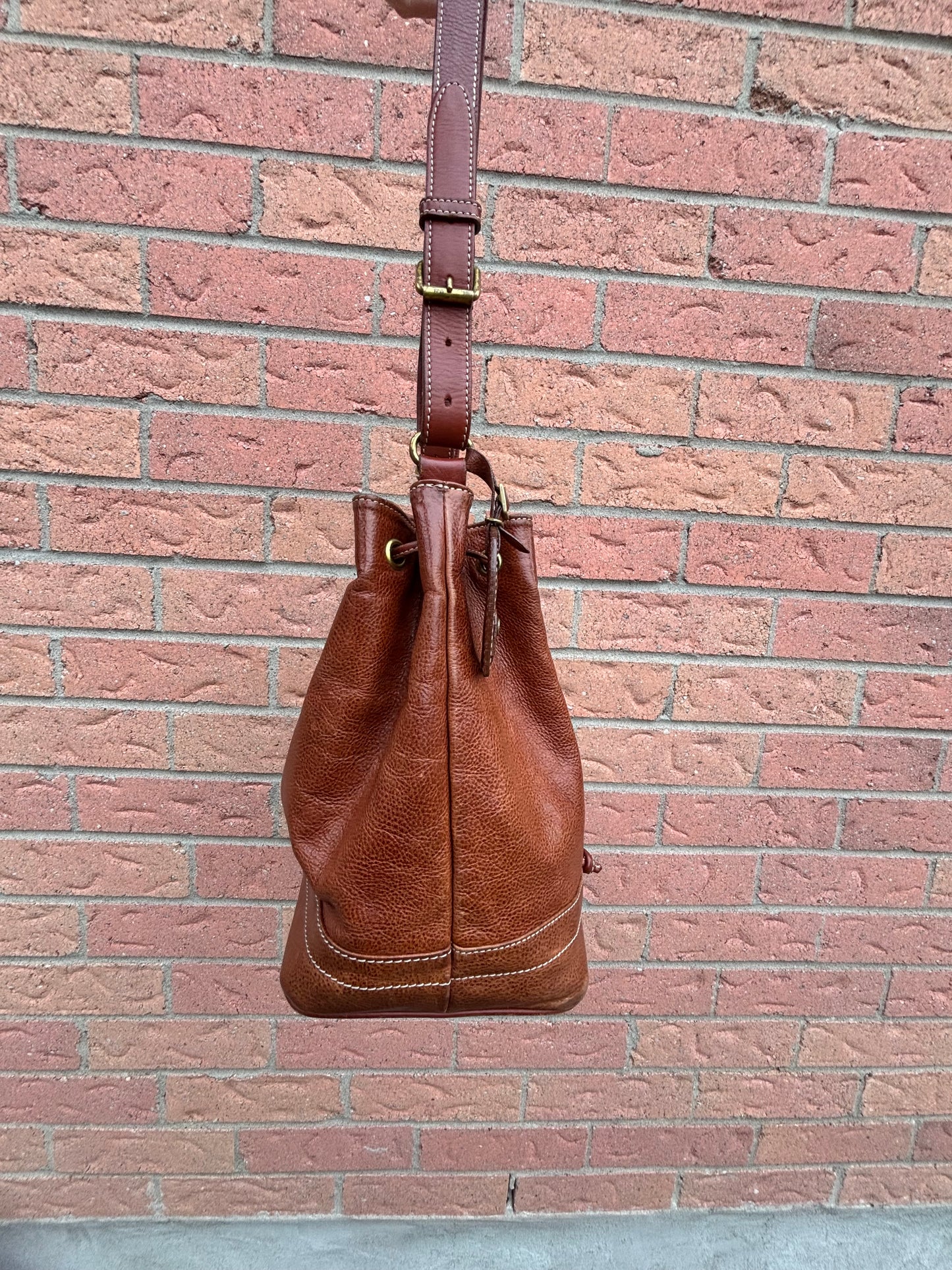 Vintage Brown Leather Bucket Bag