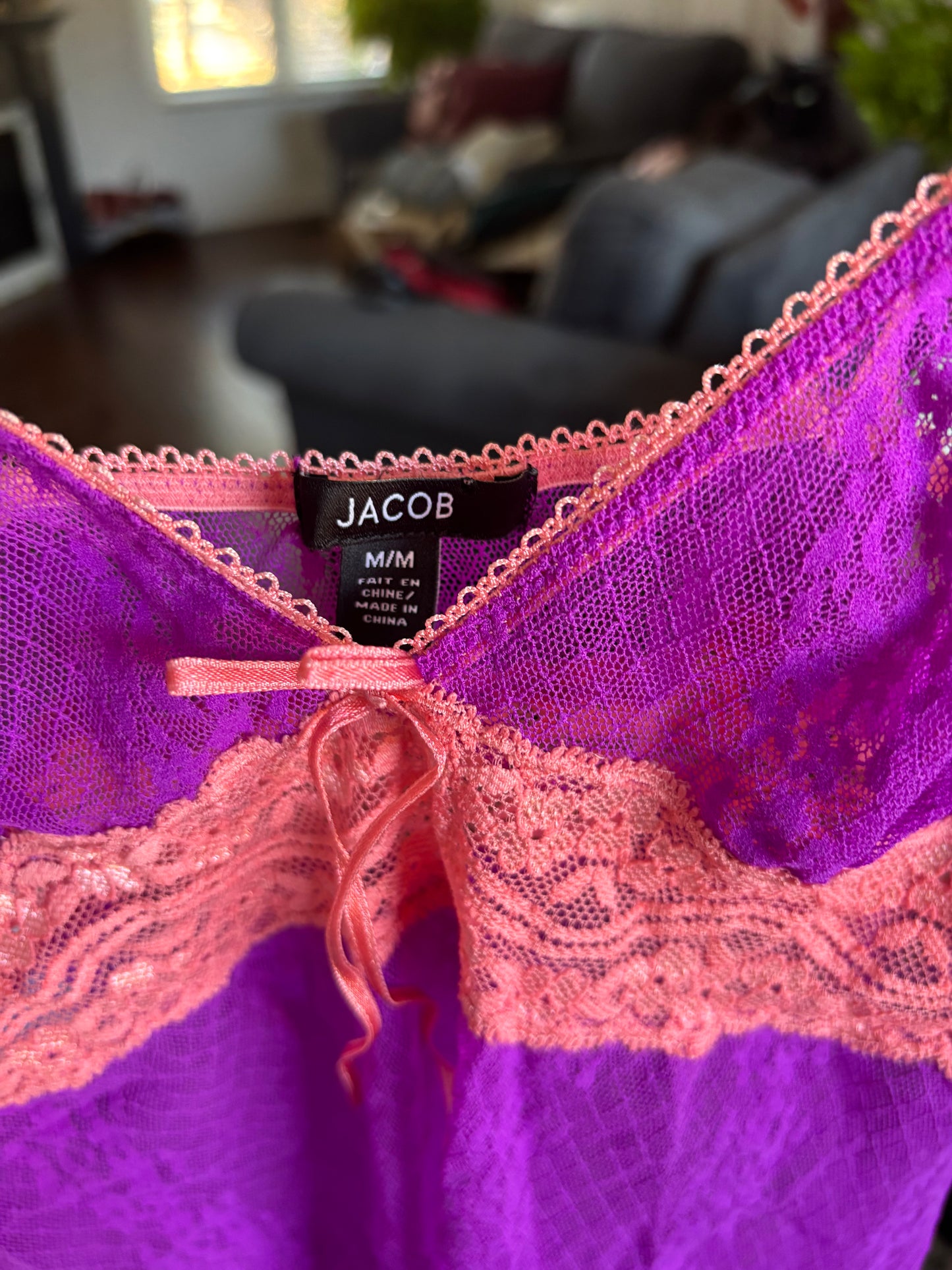 Pink & Purple Lace Babydoll Size M