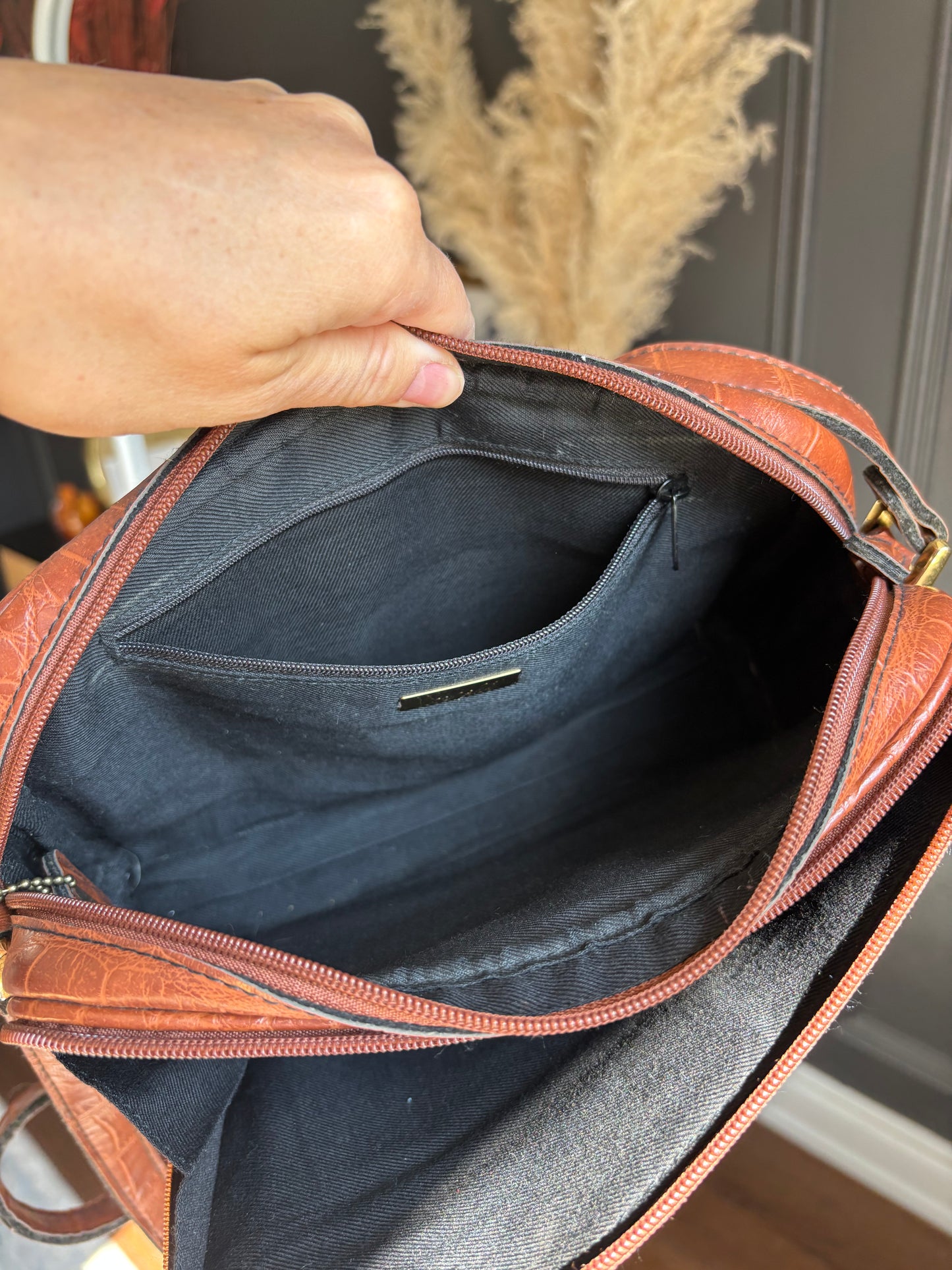 Brown Vintage Cornell Croc Leather Cross Body