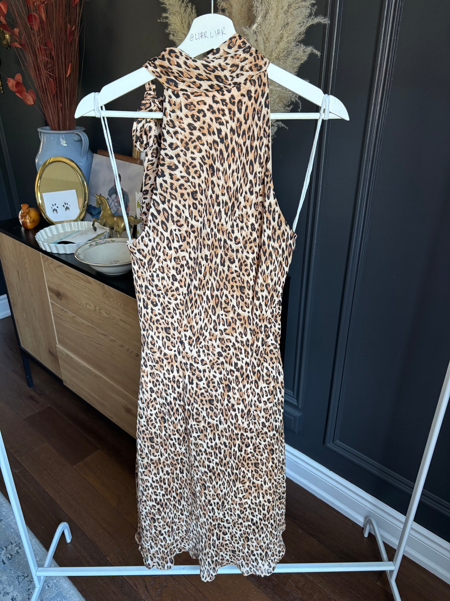 Vintage Leopard Print Tie Neck Dress Size 12